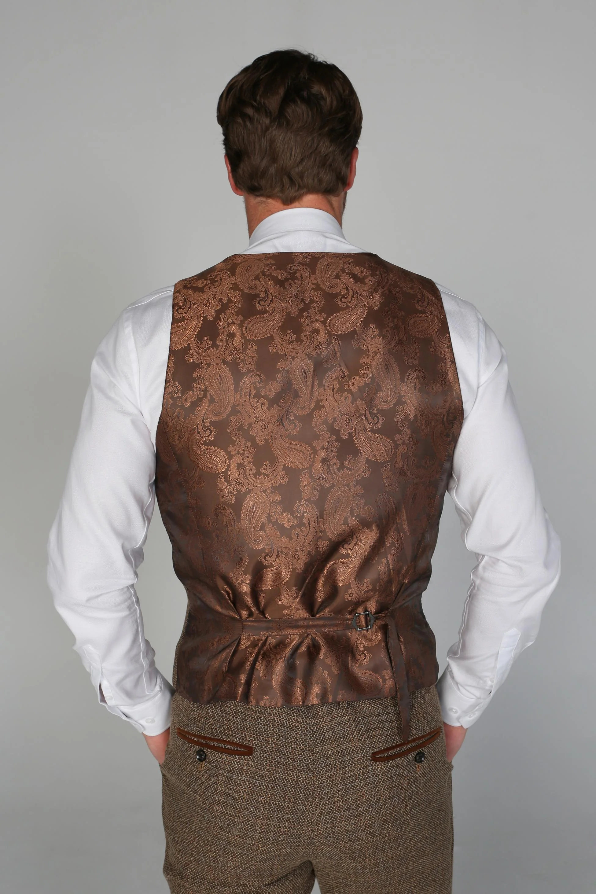 Men's Tweed-Like Tailored Fit  Formal Suit - RALPH - Brown - Image 6