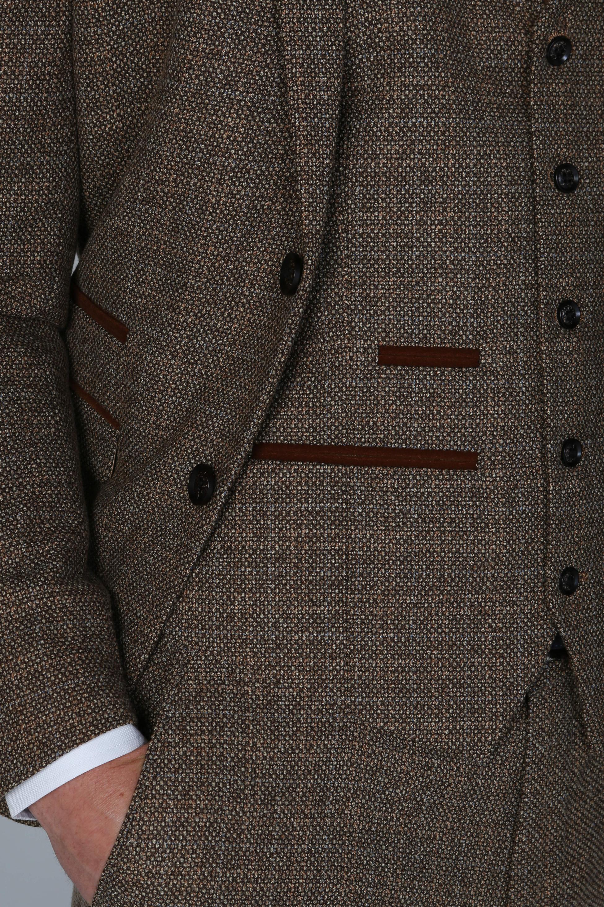 Men's Tweed-Like Tailored Fit  Formal Suit - RALPH - Brown - Image 7