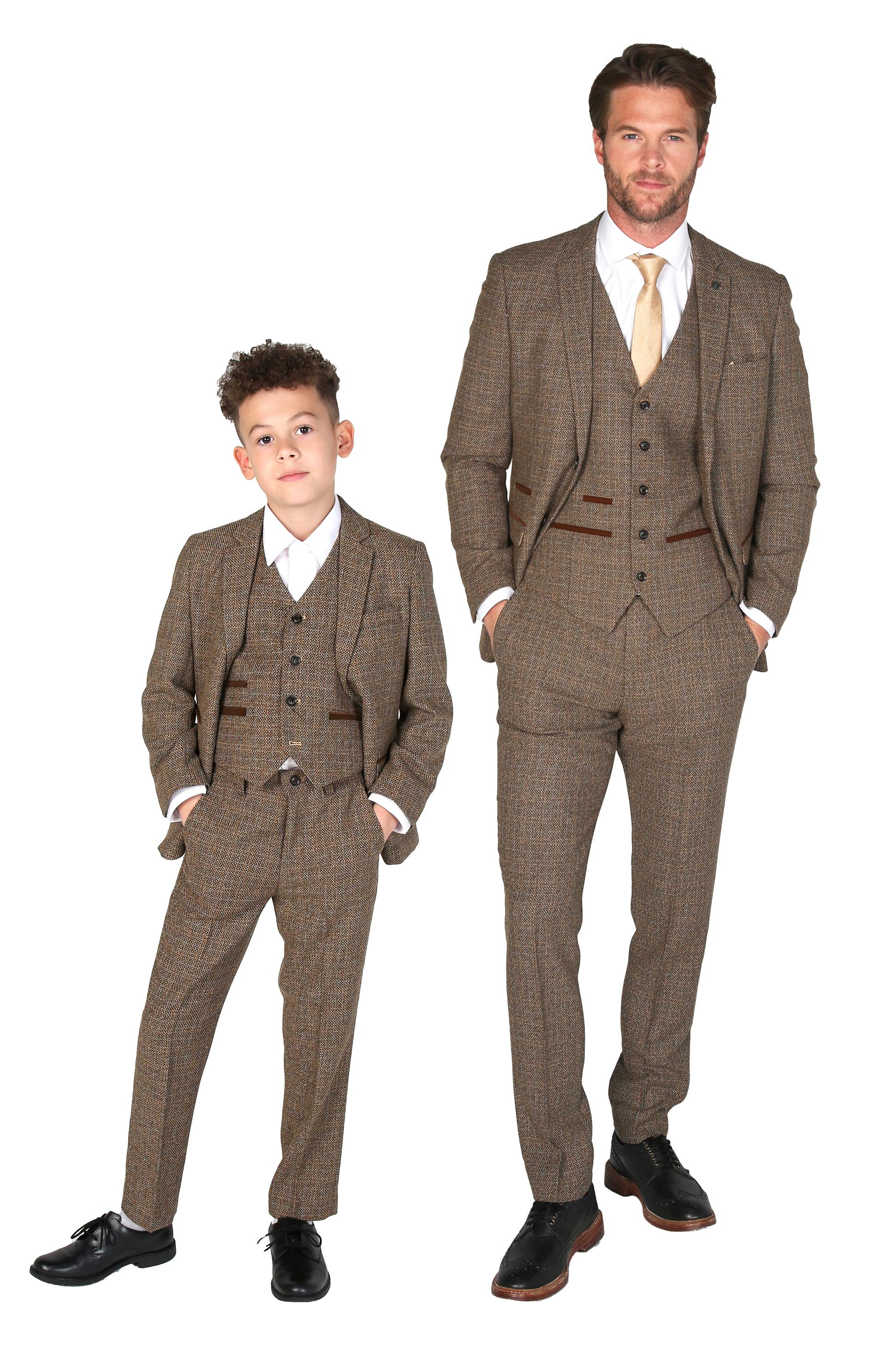 Men's Tweed-Like Tailored Fit  Formal Suit - RALPH - Brown - Image 9
