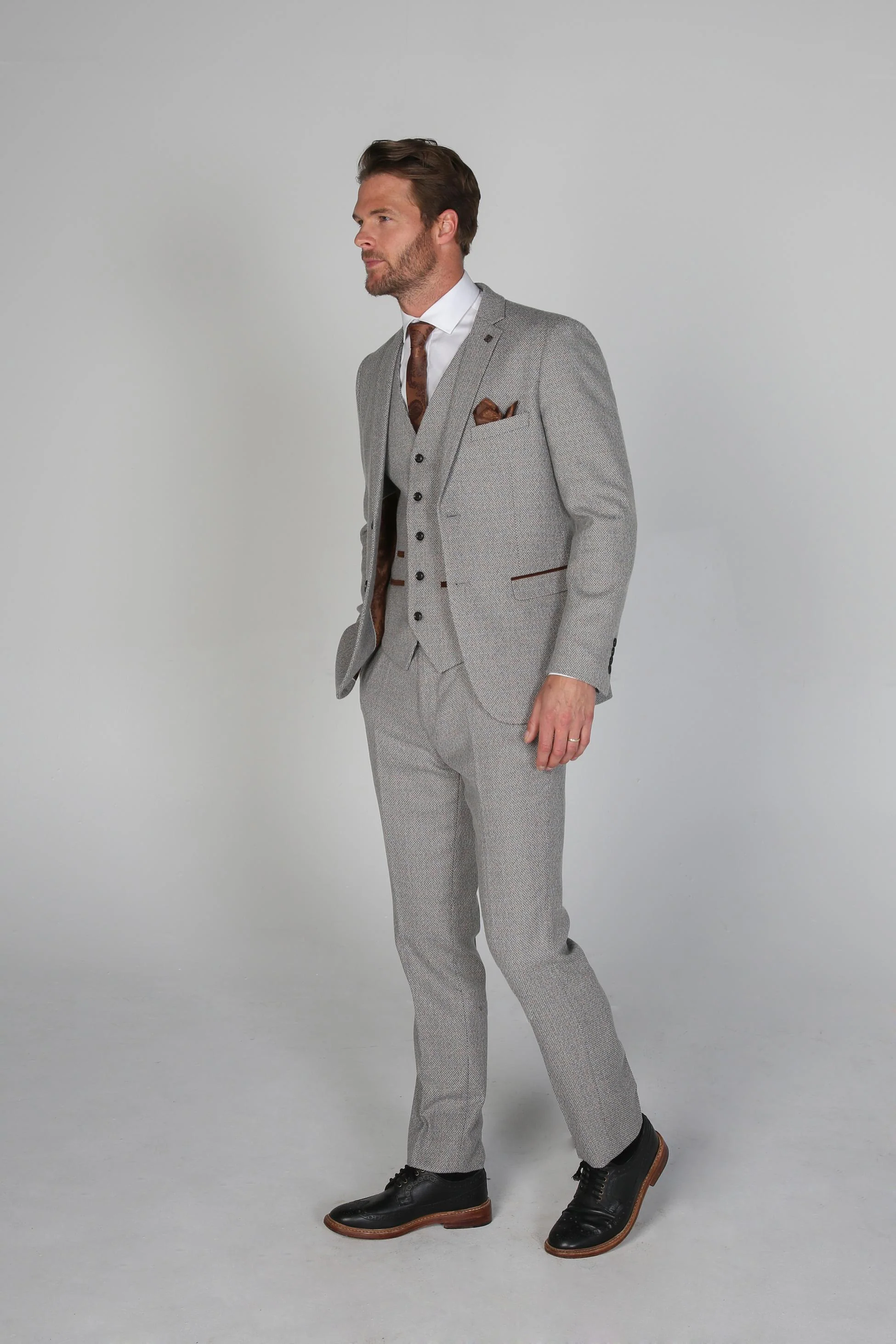 Men's Tweed-Like Tailored Fit  Formal Suit - RALPH - Cream - Image 3
