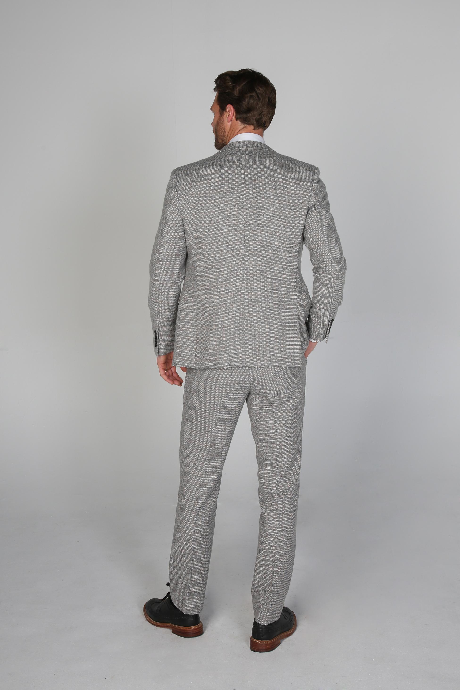 Men's Tweed-Like Tailored Fit  Formal Suit - RALPH - Cream - Image 4