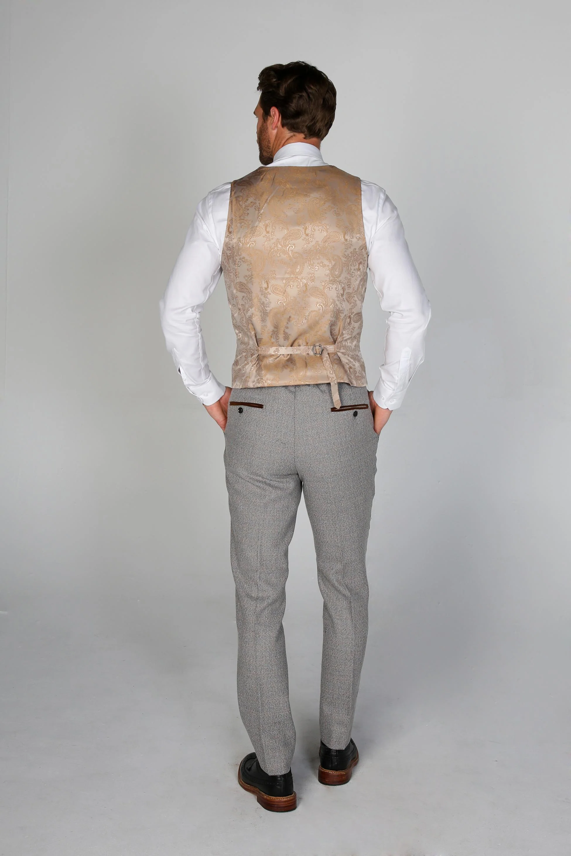Men's Tweed-Like Tailored Fit  Formal Suit - RALPH - Cream - Image 7