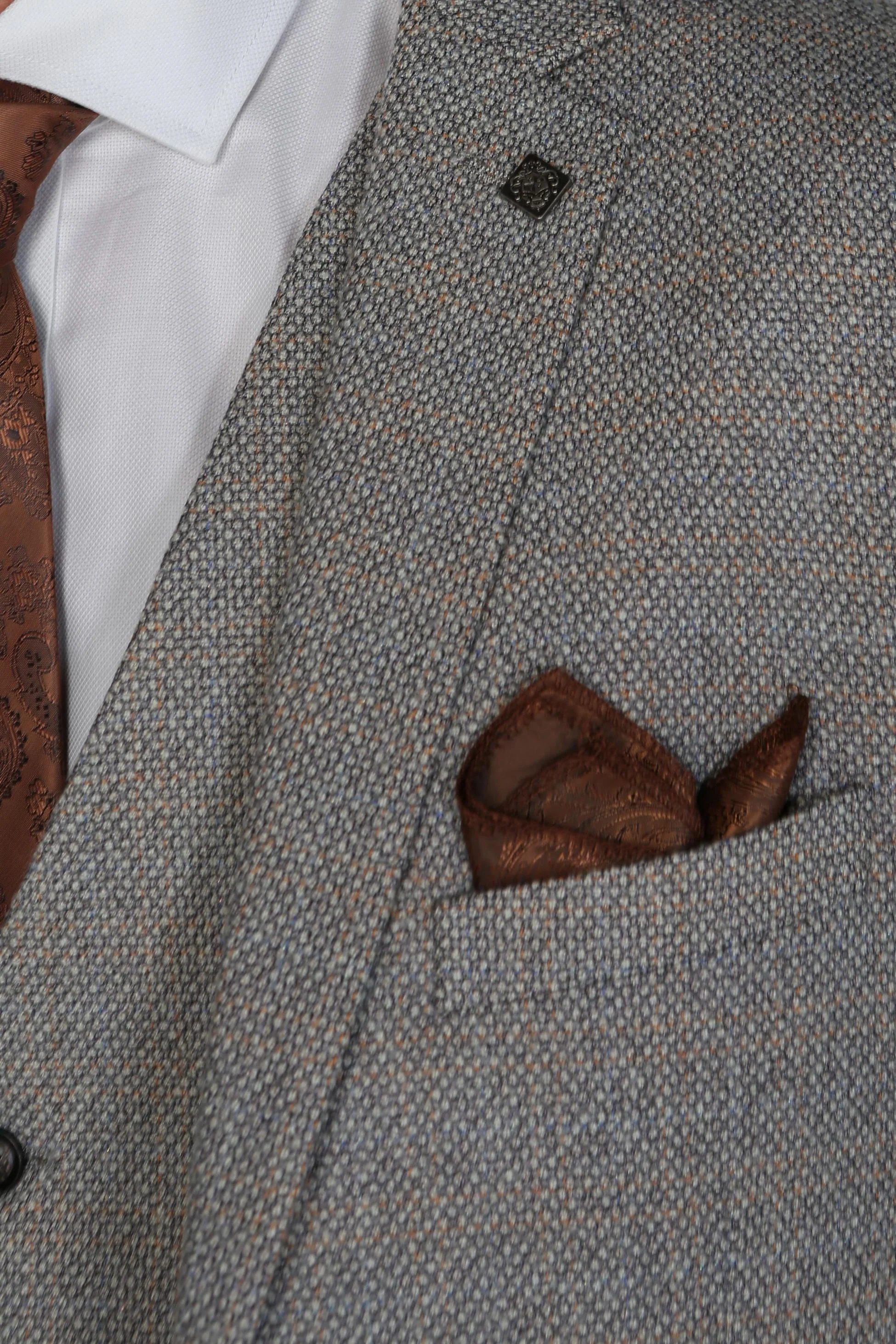 Men's Tweed-Like Tailored Fit  Formal Suit - RALPH - Cream - Image 8