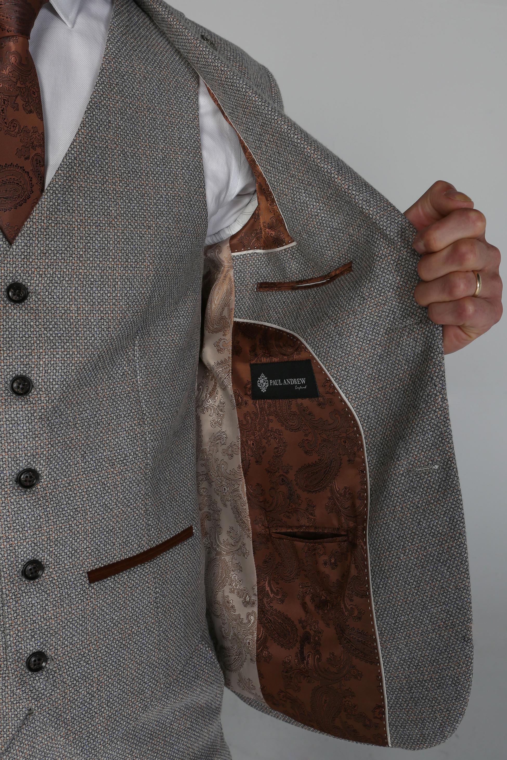 Men's Tweed-Like Tailored Fit  Formal Suit - RALPH - Cream - Image 9