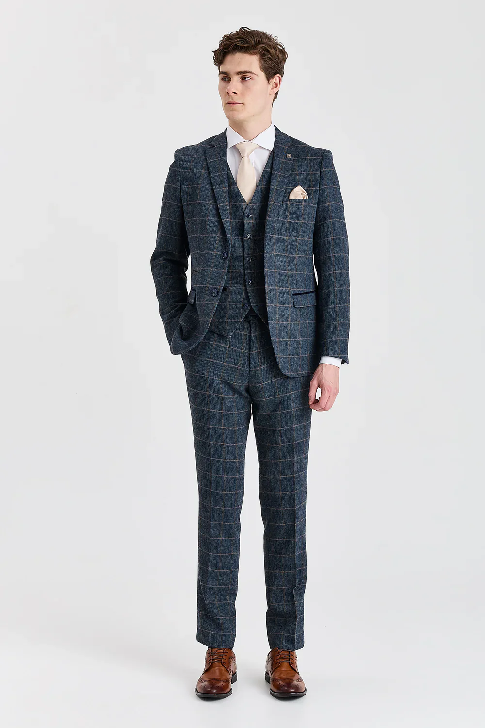 Men's Tweed Retro Windowpane Formal Suit - HARRIS - Navy - Image 2