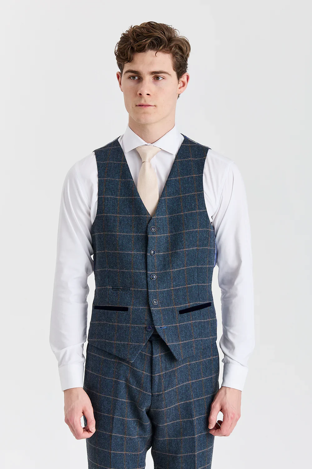 Men's Tweed Retro Windowpane Formal Suit - HARRIS - Navy - Image 4