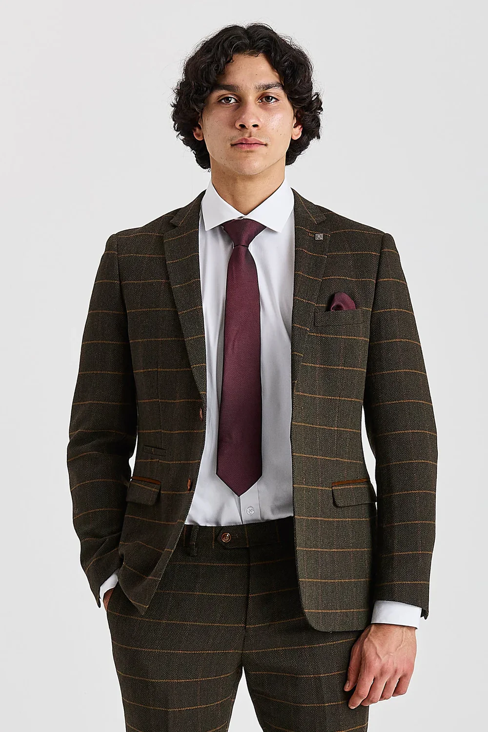 Men's Tweed Retro Windowpane Suit Jacket - HARRIS - Green