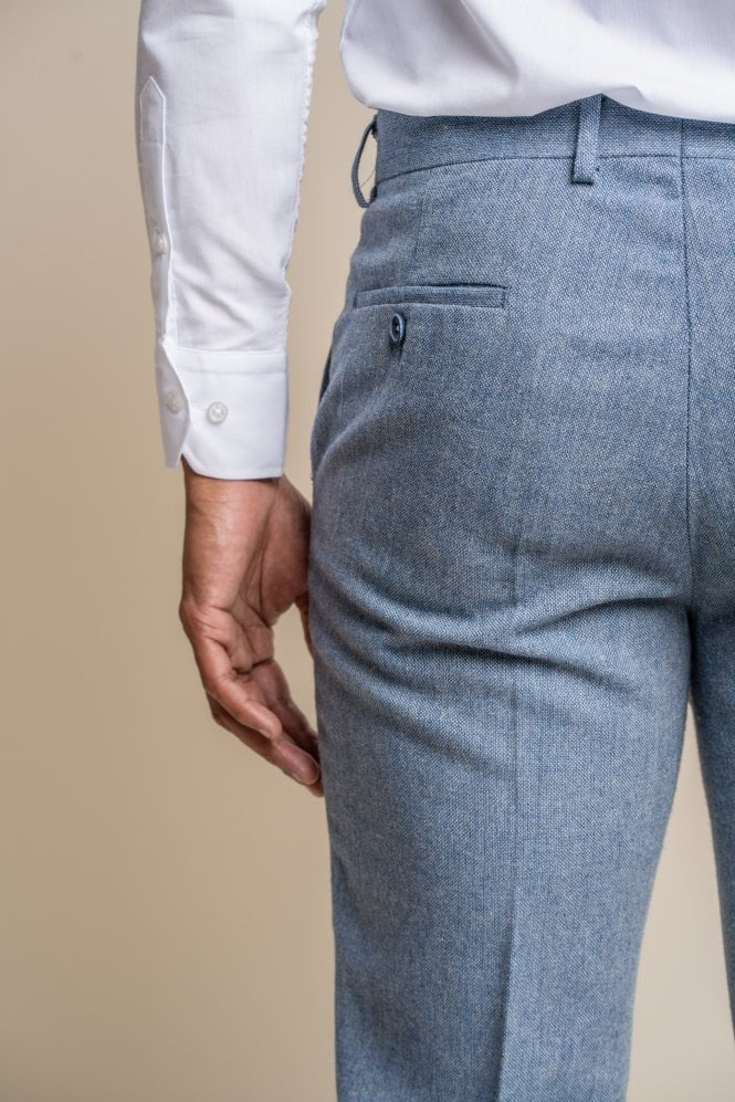 Men's Tweed Slim Fit Trousers- WELLS Blue - Light Blue - Image 4