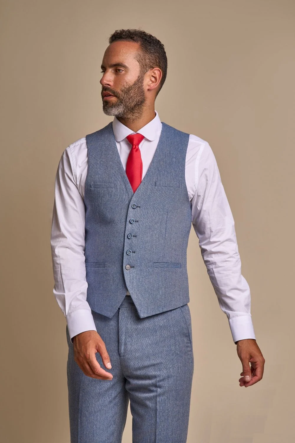 Men's Tweed Slim Fit Suit - WELLS Blue - Light Blue - Image 4