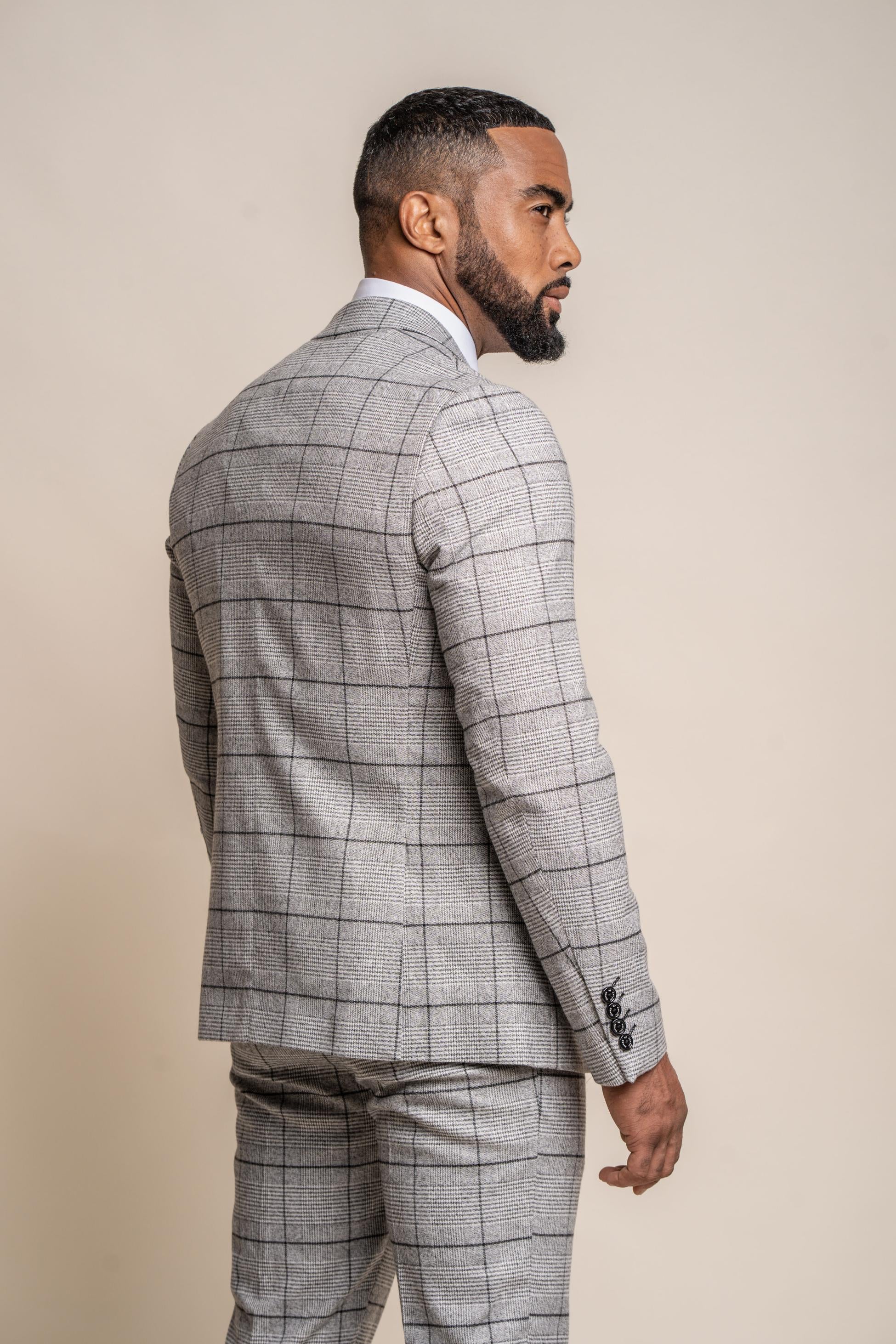 Men's Tweed Windowpane Check Slim Fit Suit - GHOST Grey - Light Grey - Image 3