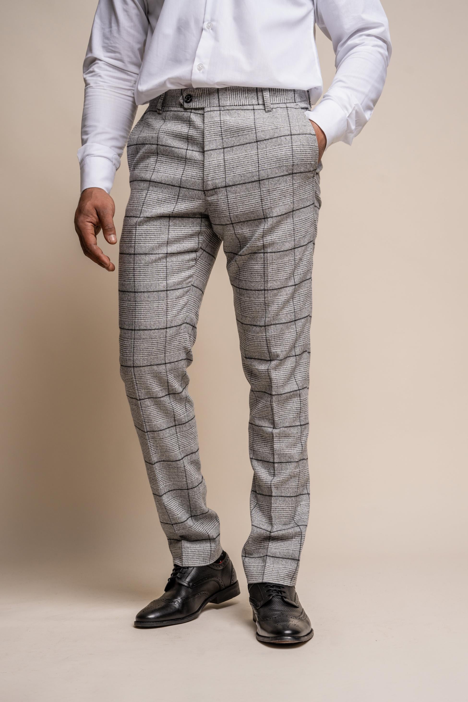 Men's Tweed Windowpane Check Slim Fit Suit - GHOST Grey - Light Grey - Image 8