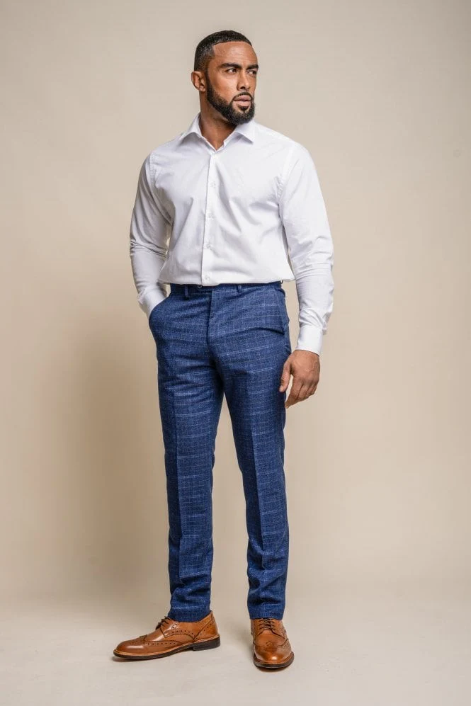Men's Tweed Check Navy Slim Fit Suit - KAISER - Navy Blue - Image 6