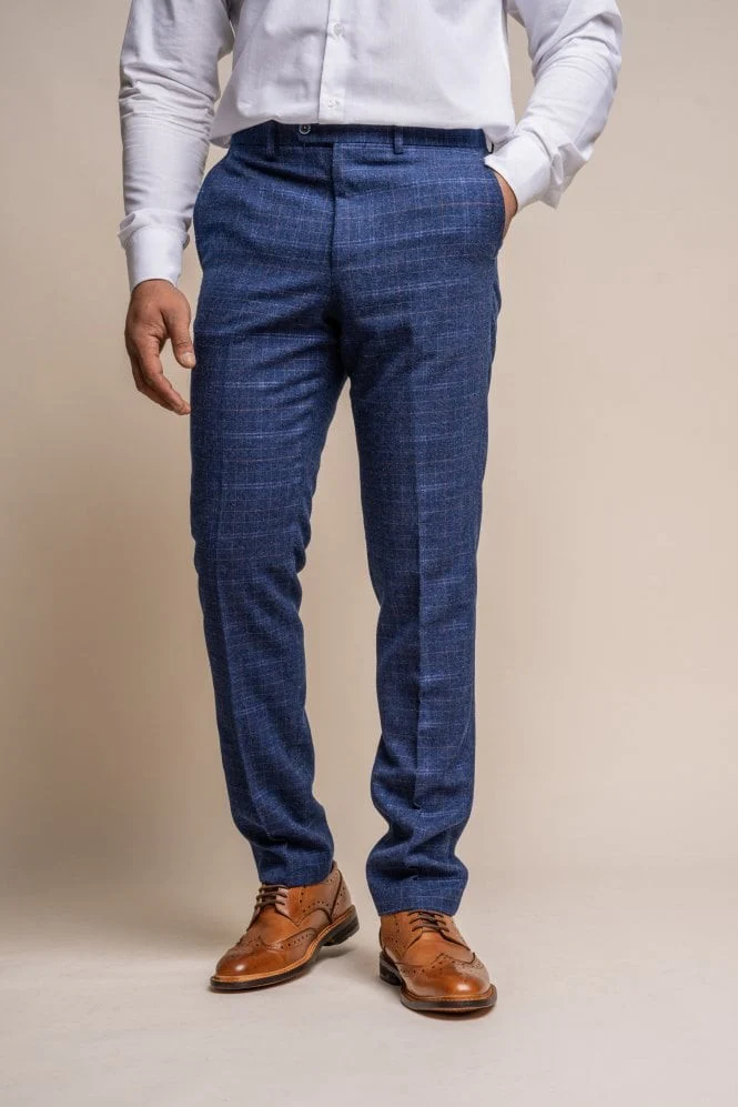Men's Tweed Check Navy Slim Fit Suit - KAISER - Navy Blue - Image 7