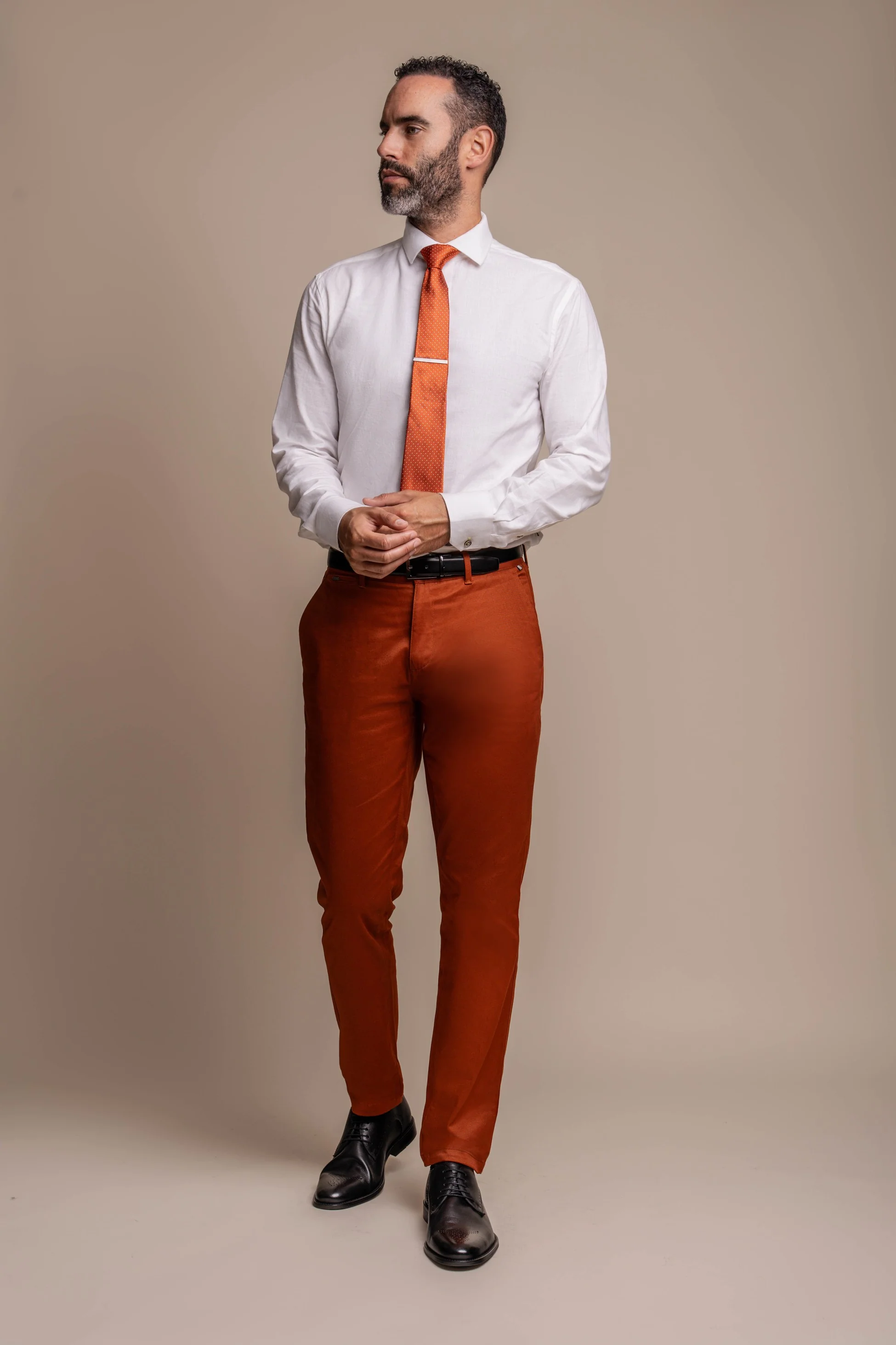 Men's Tweed Check Blue Suit & Brown Chino, Combined Suit Set - Navy Blue with Rust Brown - Image 6