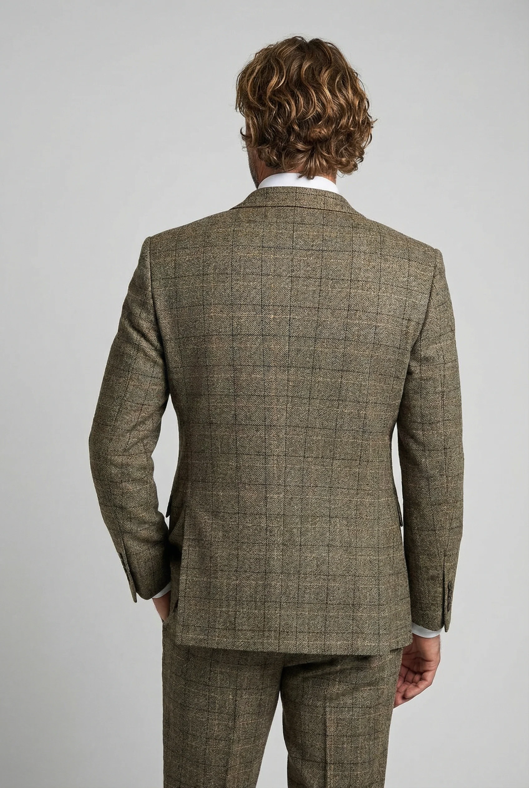 Men's Tweed Windowpane Check Suit - LIAM Beige - Beige - Image 4
