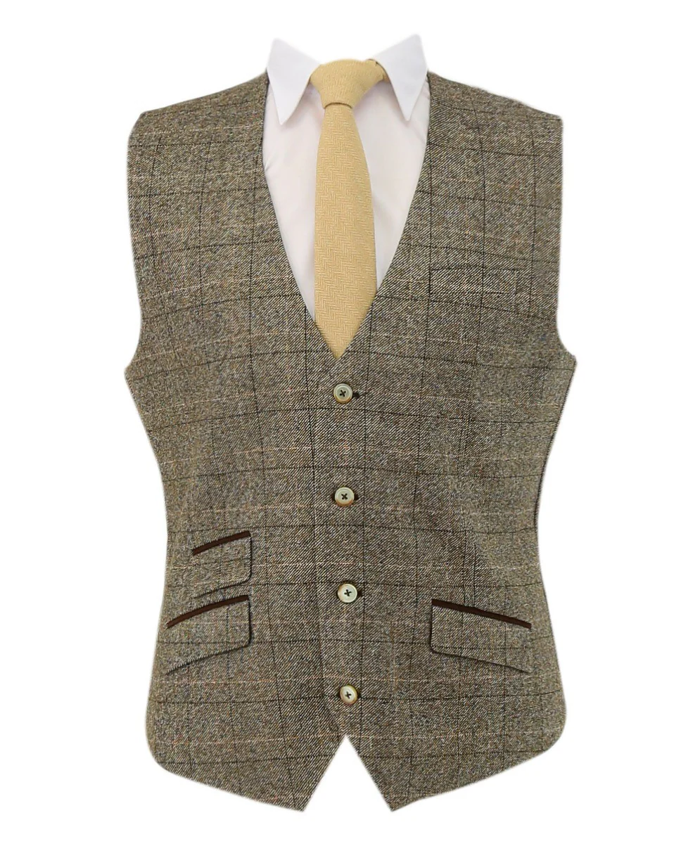 Men's Tweed Windowpane Check Suit - LIAM Beige - Beige - Image 8