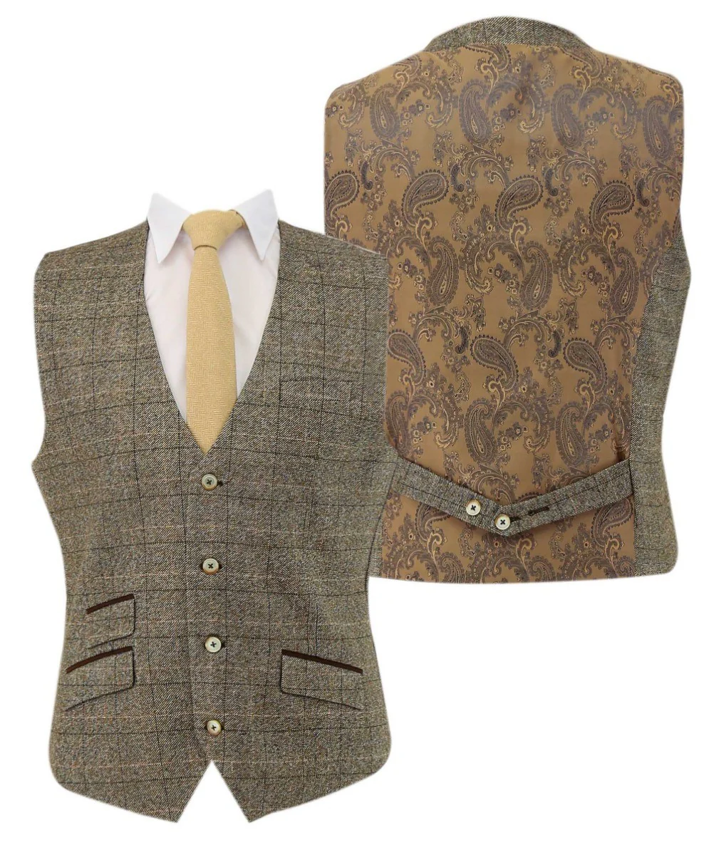 Men's Tweed Windowpane Check Suit - LIAM Beige - Beige - Image 9