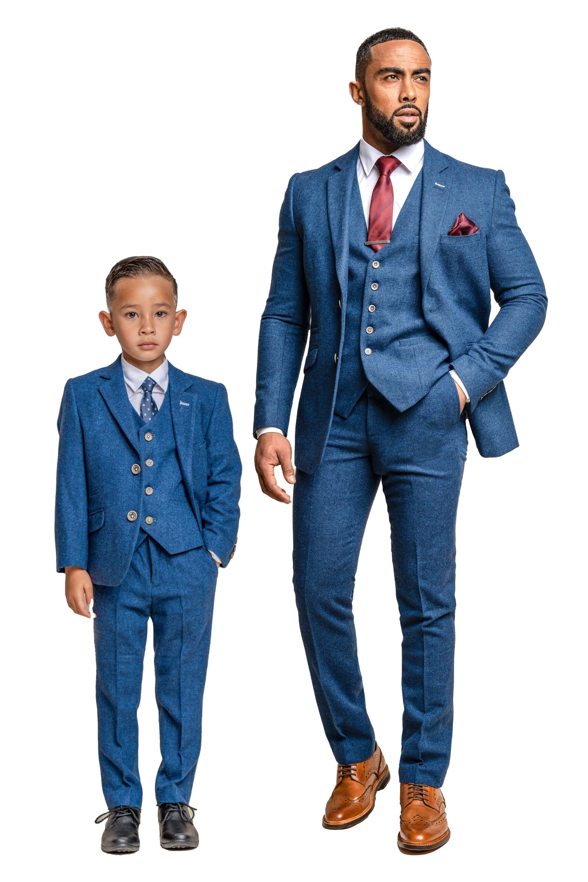 Men's Tweed Wool Slim Fit Formal Blue Suit - ORSON - Blue - Image 10