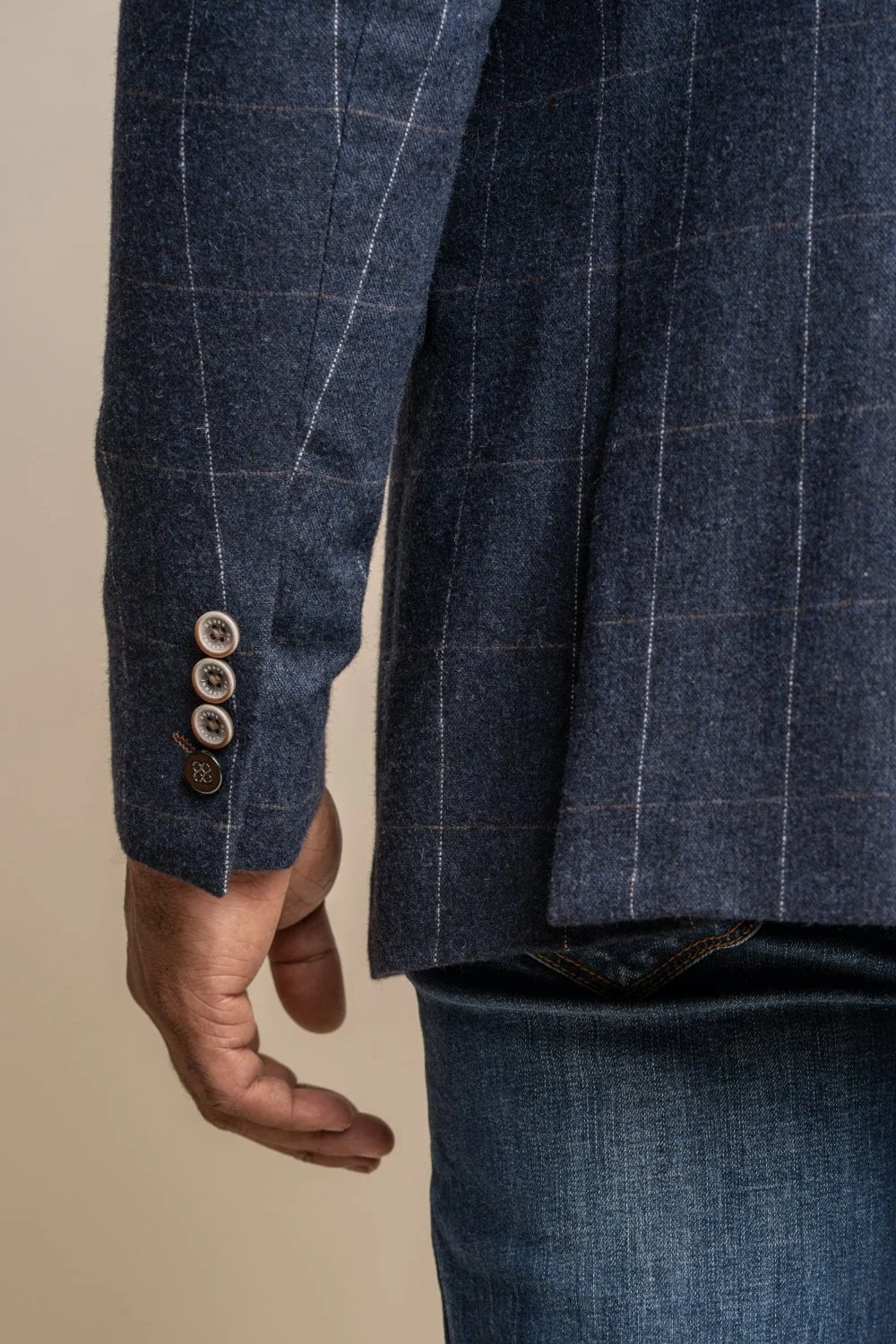 Men's Windowpane Check Wool Navy Blue Suit Jacket - ANGELS - Navy Blue - Image 4