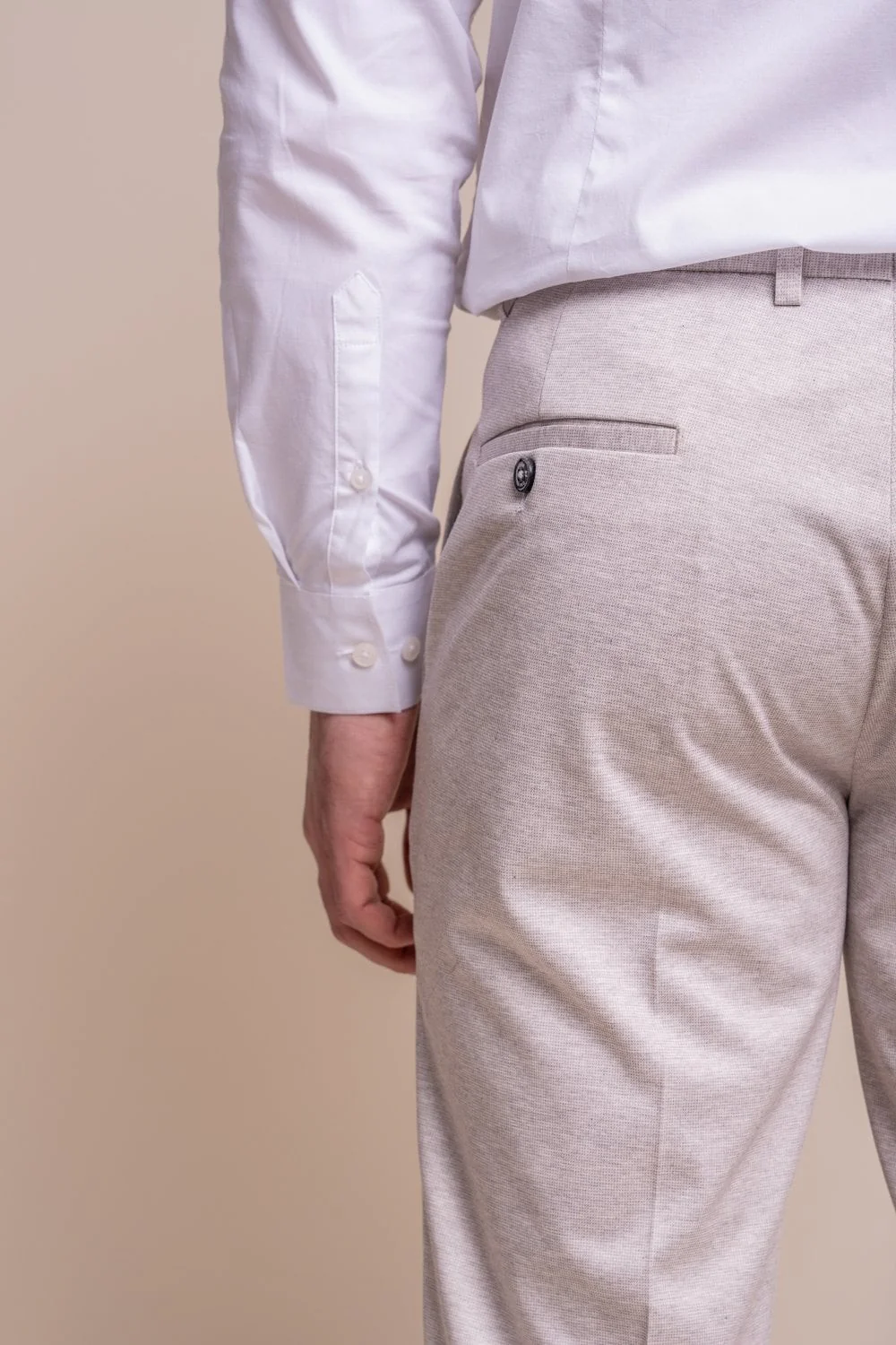 Men's Slim Fit Formal Beige Trousers - VALENCIA Ecru - Beige Cream - Image 4