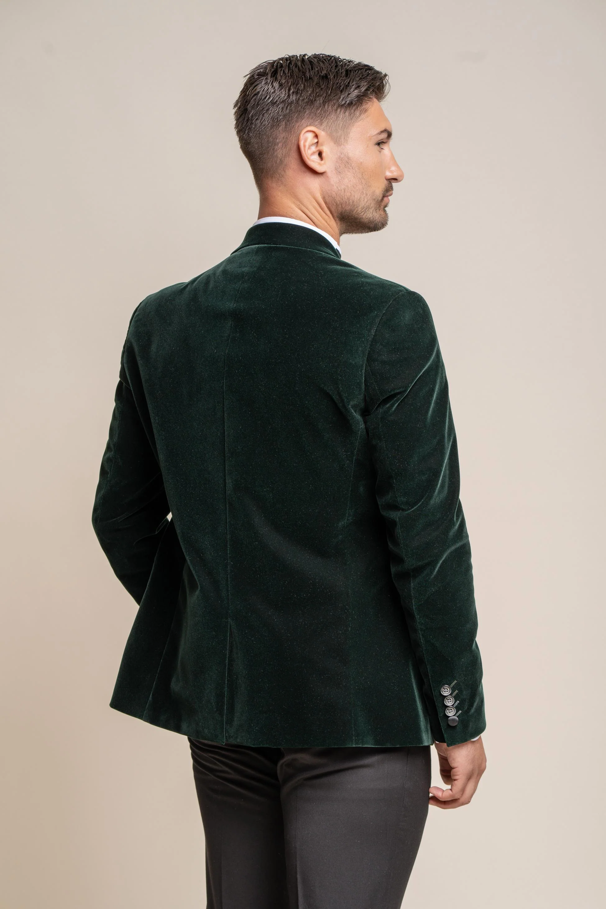 Men's Slim Fit Velvet Tuxedo Blazer - ROSA - Forest Green - Image 3
