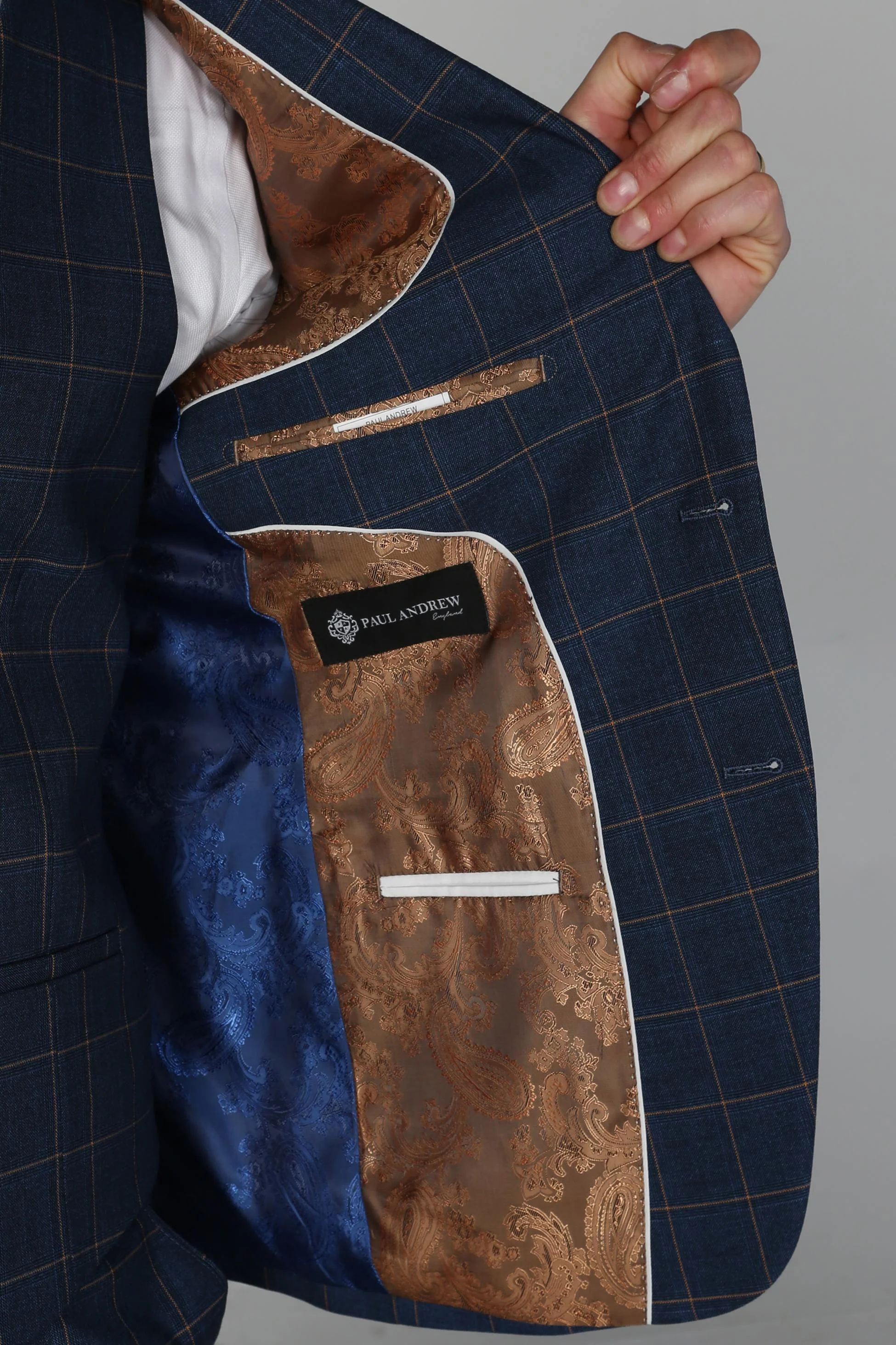 Men's Tailored Fit Windowpane Check Suit - Cornflower Blue - Image 10
