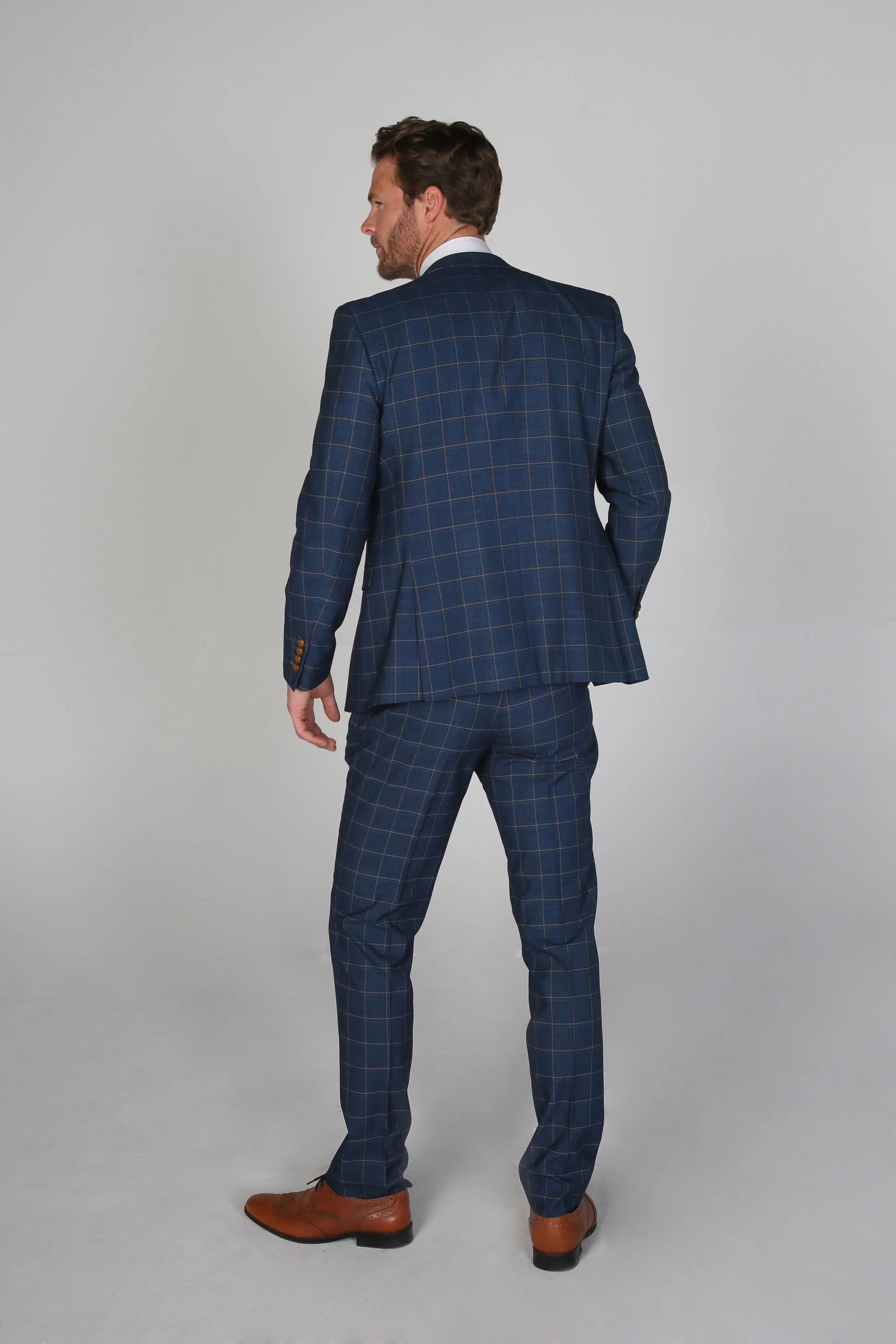 Men's Tailored Fit Windowpane Check Suit - Cornflower Blue - Image 4