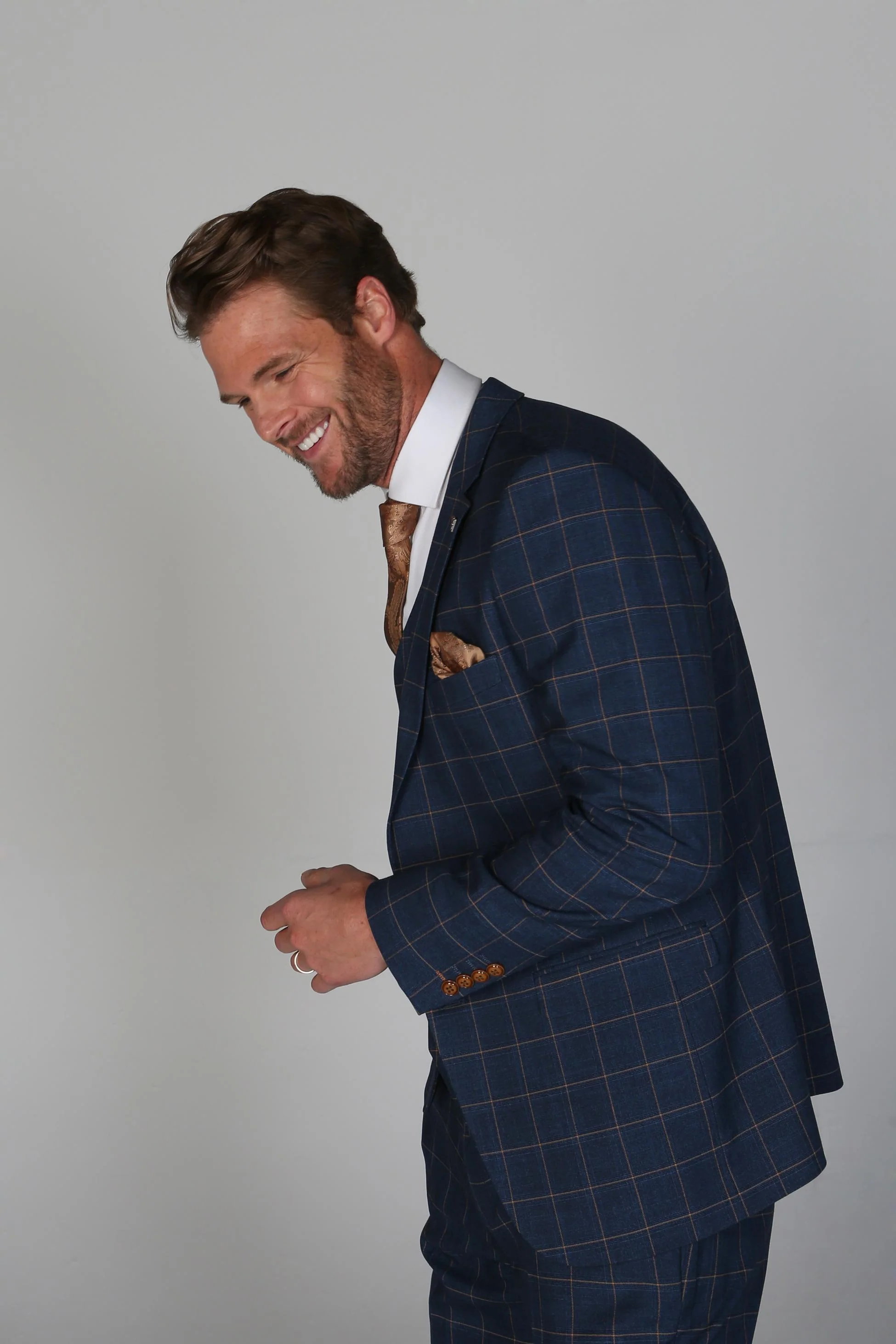Men's Tailored Fit Windowpane Check Suit - Cornflower Blue - Image 5