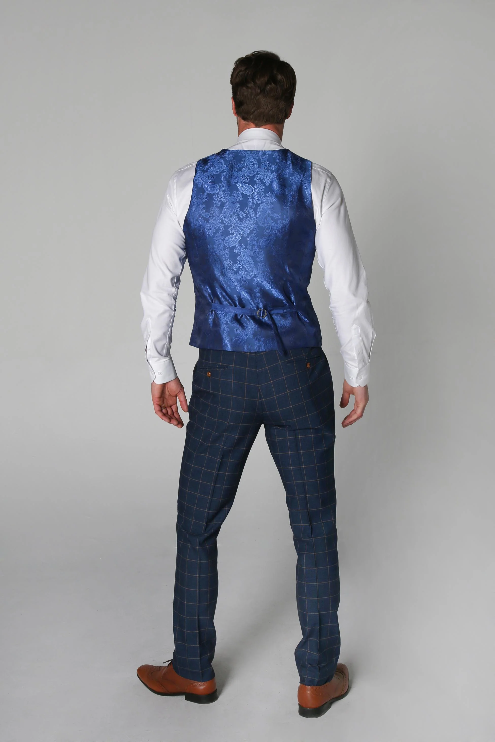 Men's Tailored Fit Windowpane Check Suit - Cornflower Blue - Image 8