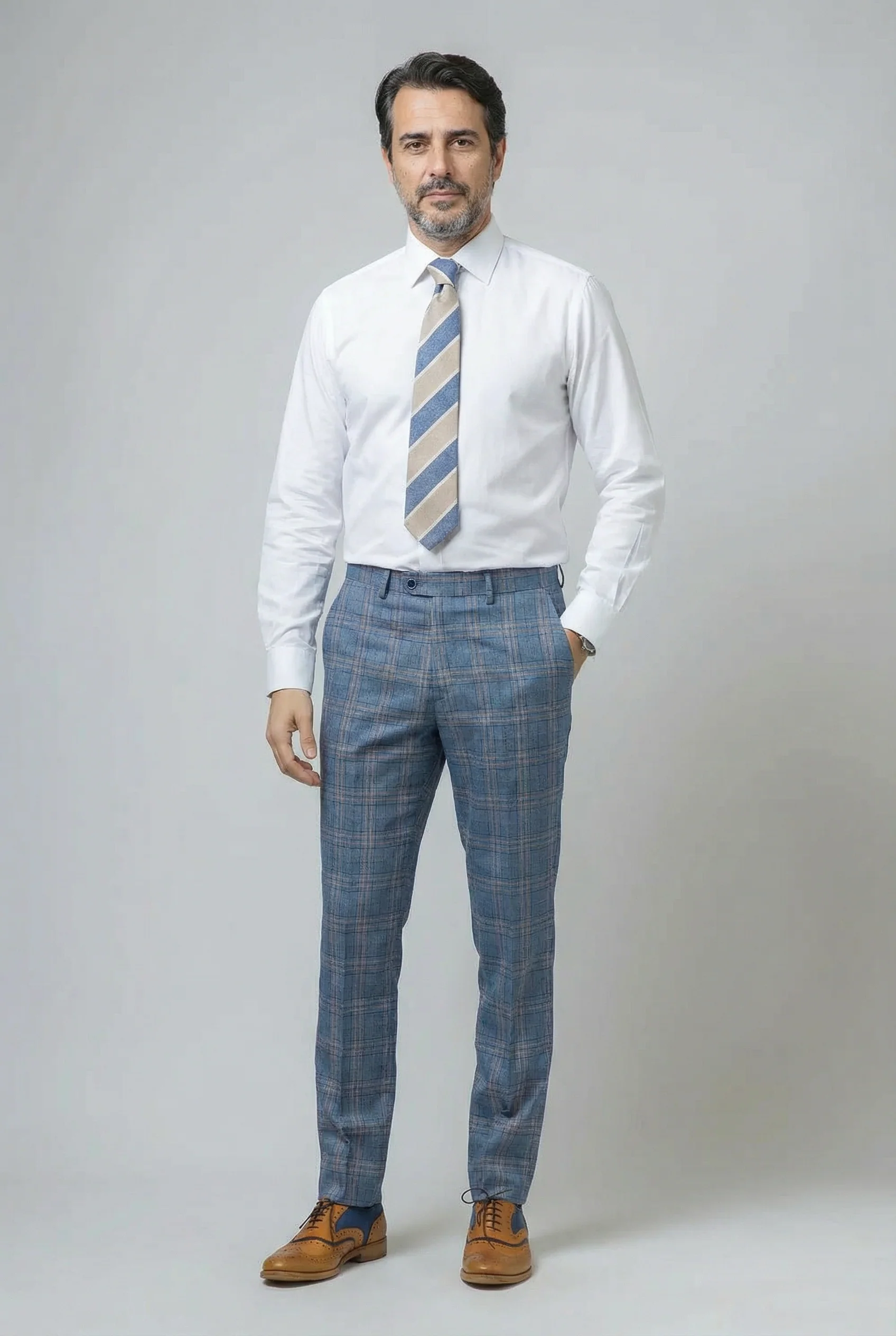 Men's Windowpane Check Slim Fit Suit - LEVI - Blue - Image 11