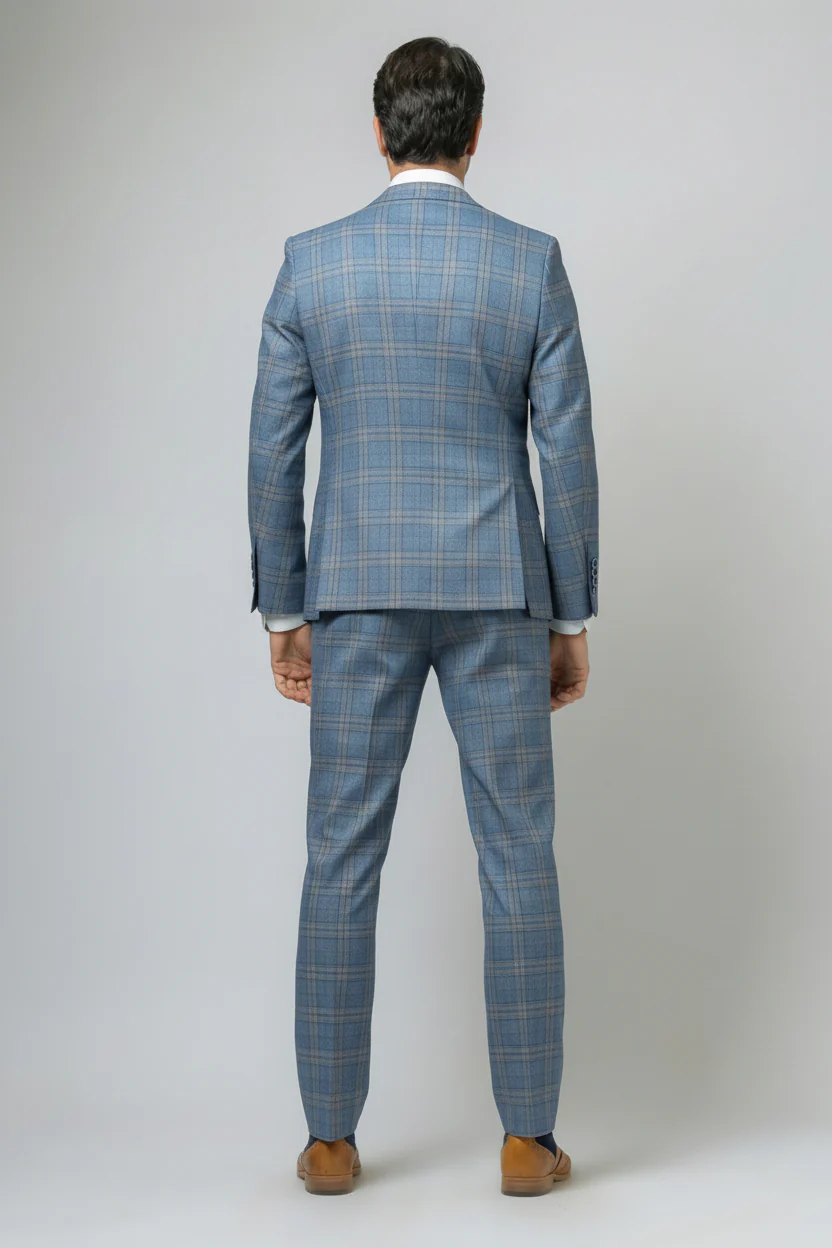 Men's Windowpane Check Slim Fit Suit - LEVI - Blue - Image 4