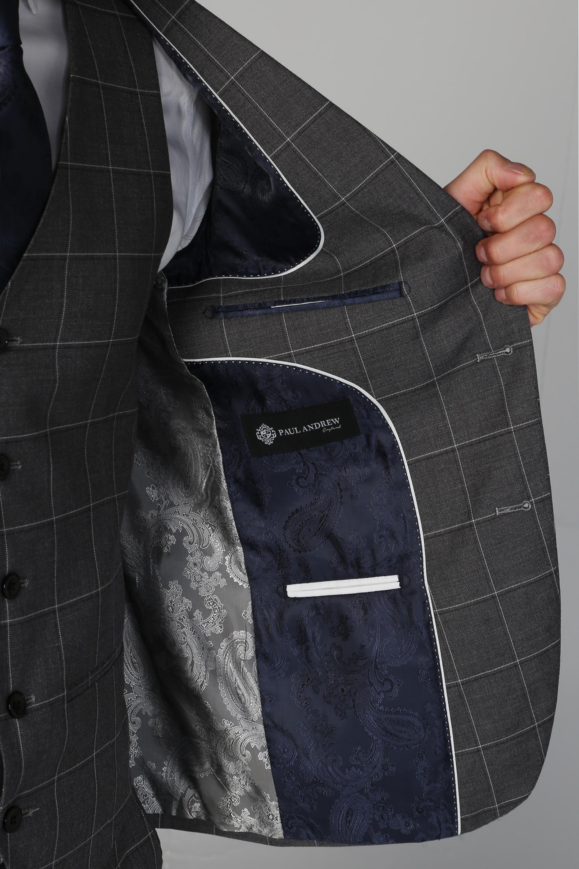 Men's Windowpane Check Tailored Fit Formal Suit - HOBBS - Grey - Image 10