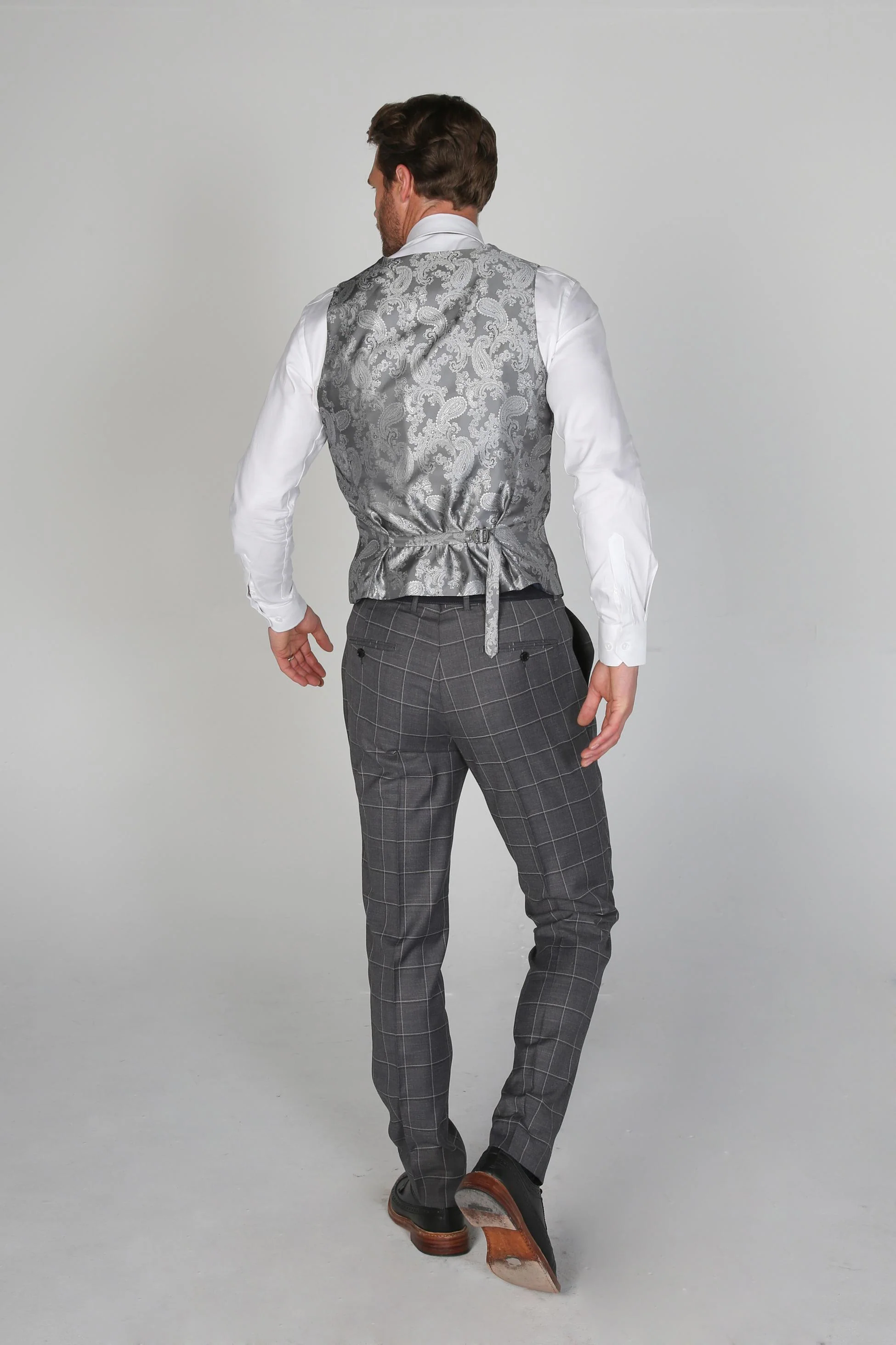 Men's Windowpane Check Tailored Fit Formal Suit - HOBBS - Grey - Image 8