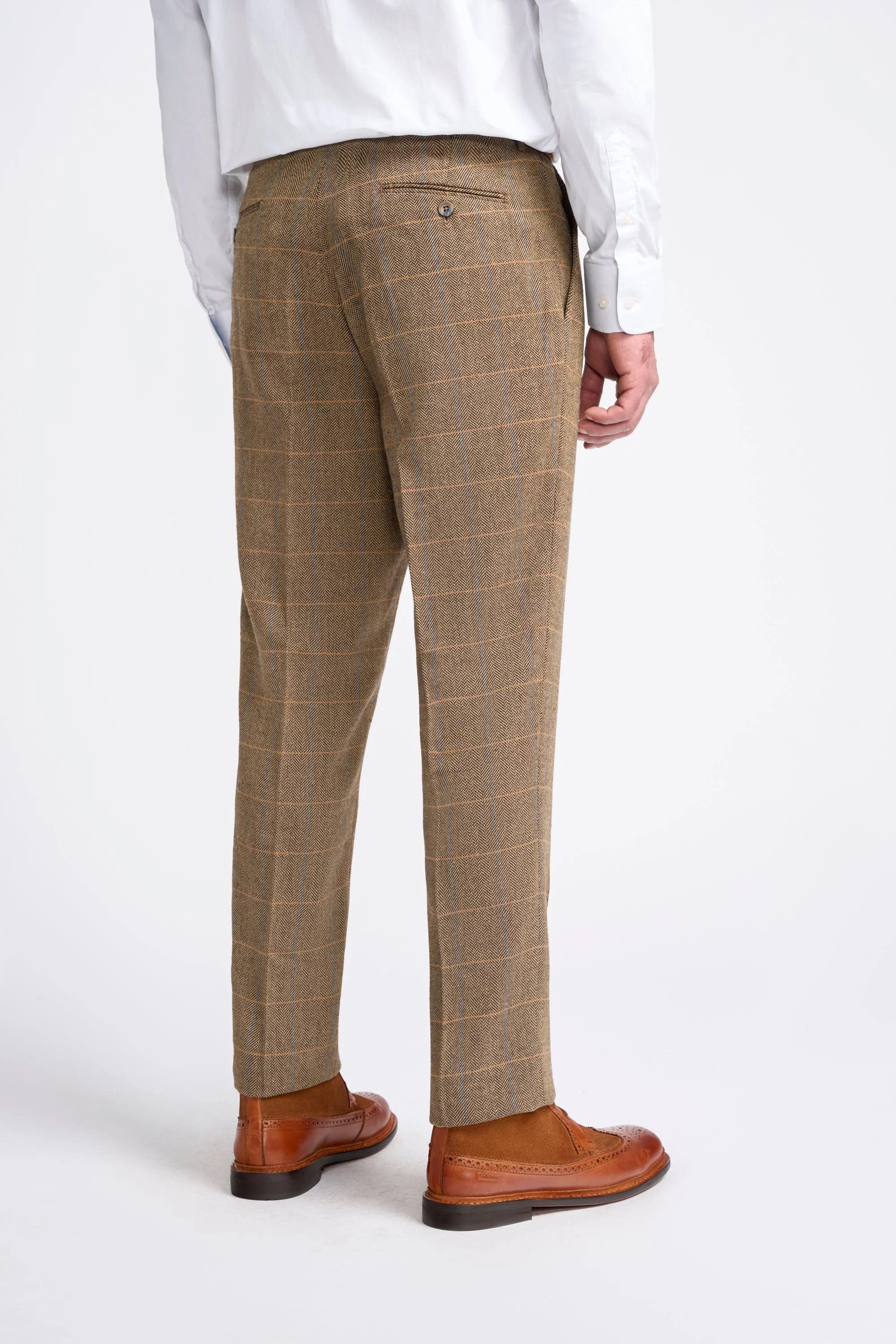 Men's Wool Blend Herringbone Check Suit - Albert - Brown - Image 10