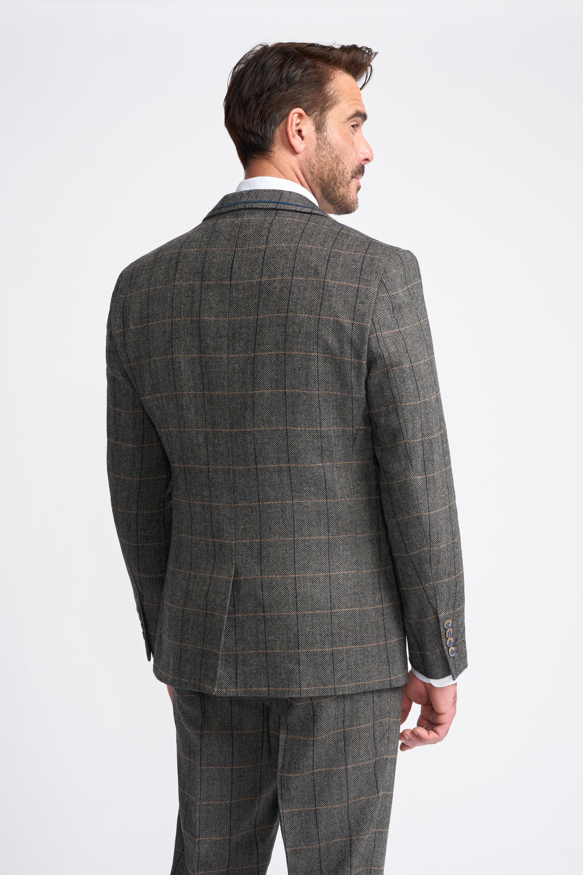 Men's Wool Blend Herringbone Check Suit - Albert - Grey - Image 3