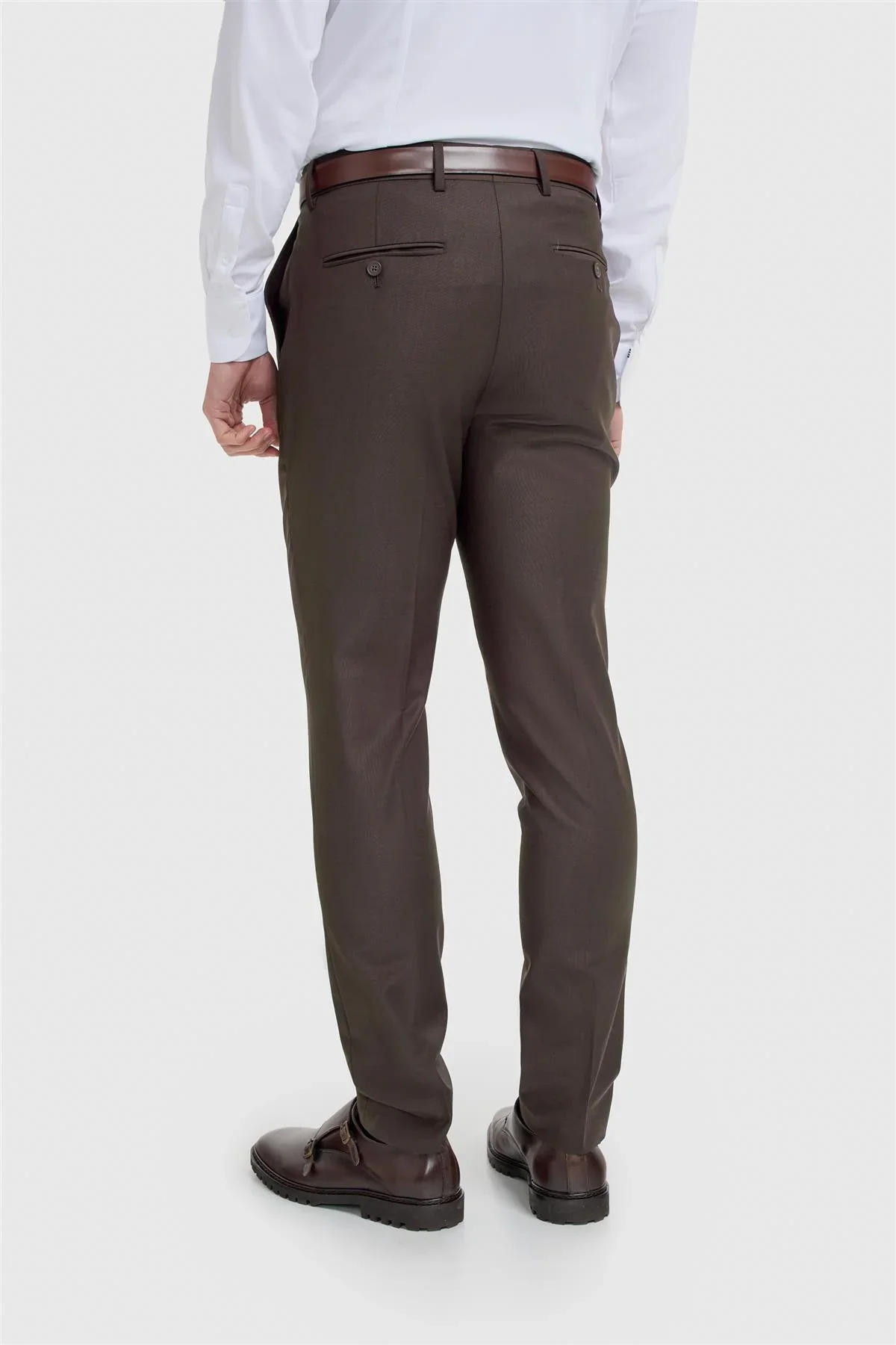 Men's Wool Blend Slim Fit Trousers - BOND - Auburn - Image 3