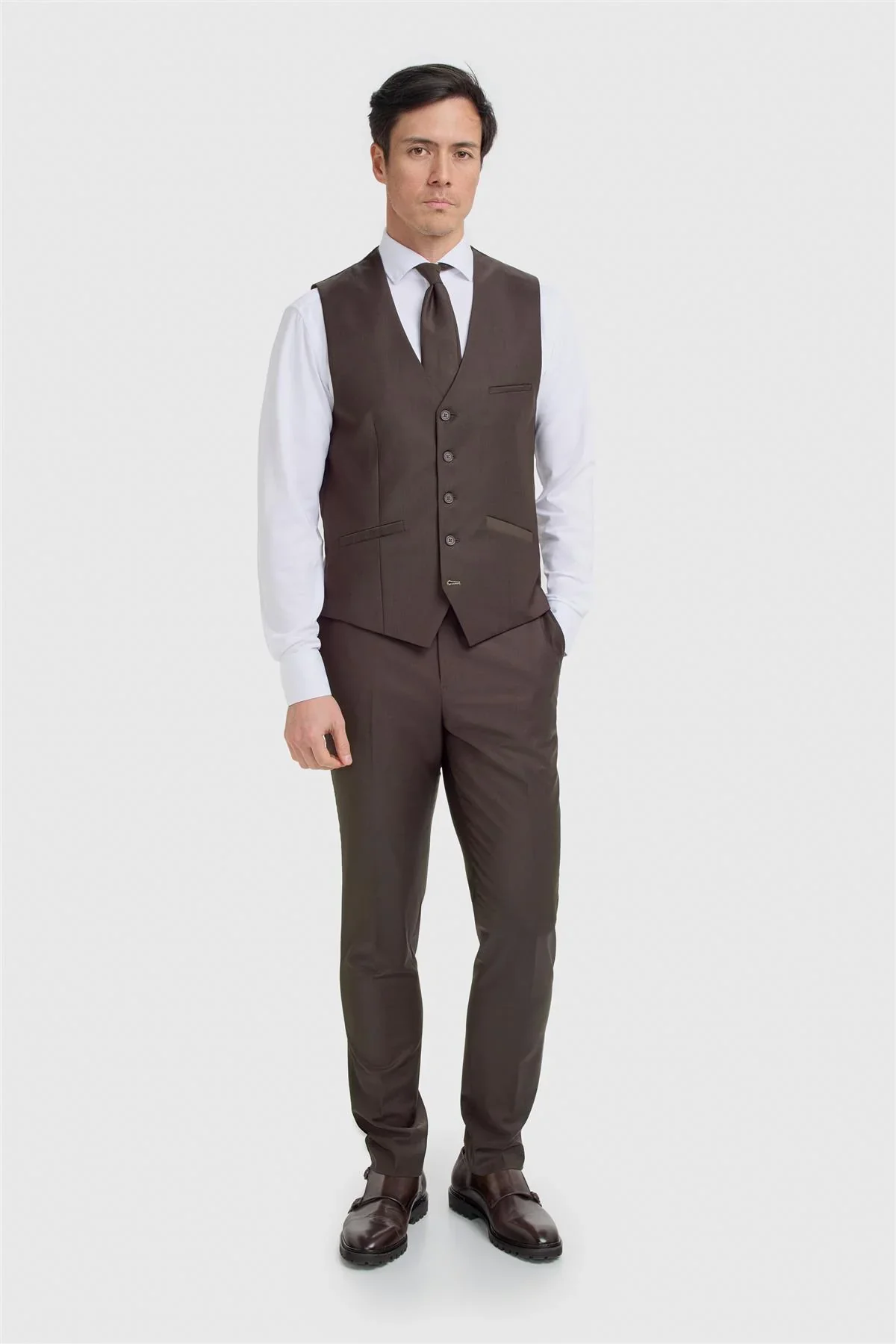 Men's Wool Blend Slim Fit Waistcoat - BOND - Auburn - Image 2