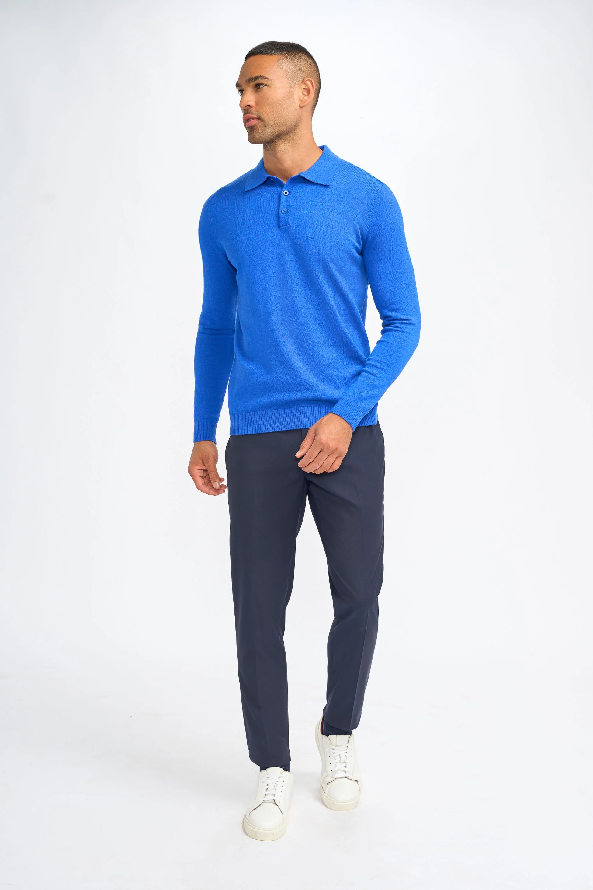 Men’s Wool Knit Long Sleeve Polo Shirt - Boom - Electirc Blue - Image 3