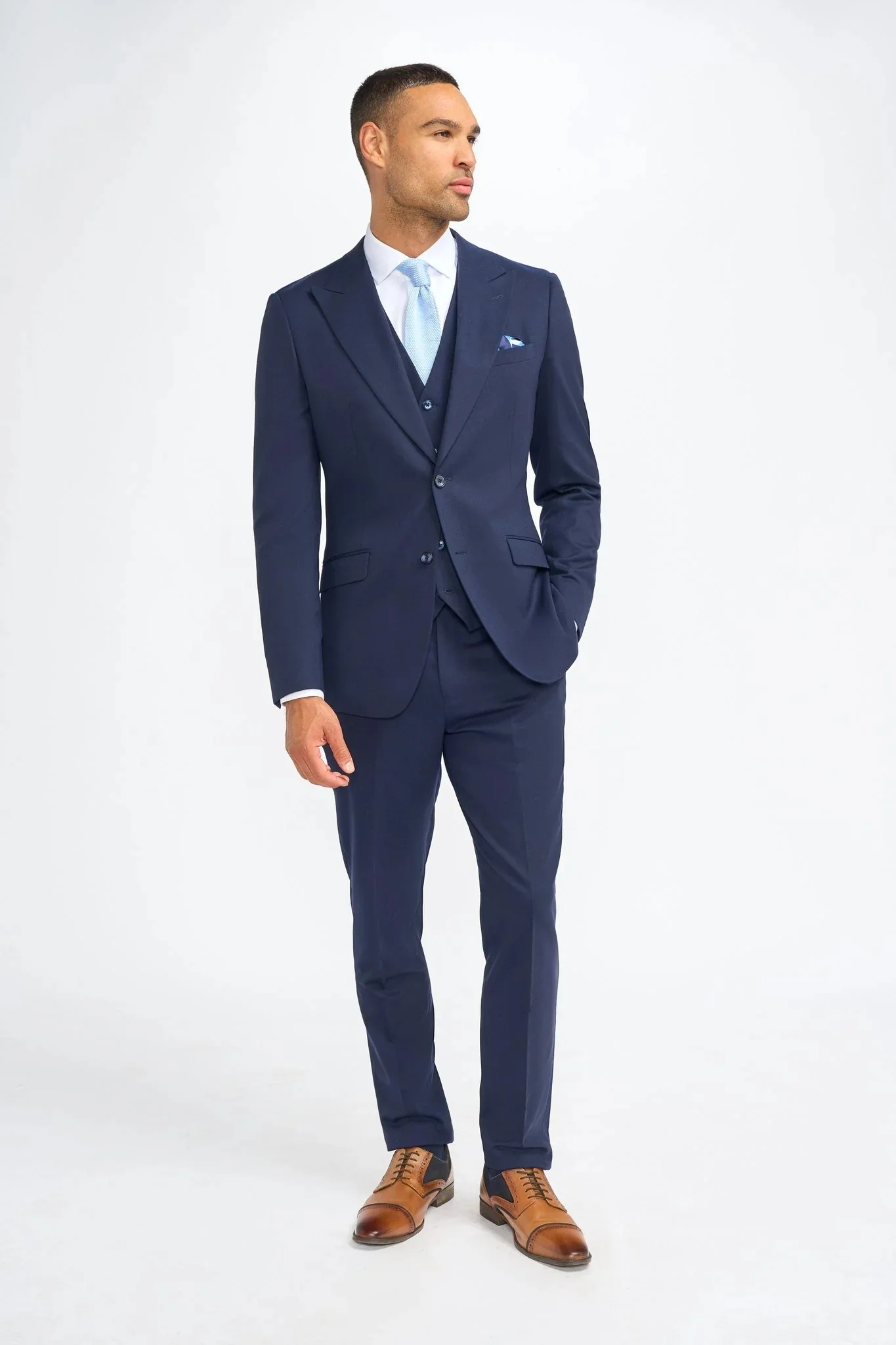 Men’s Wool Slim Fit Formal Suit Jacket - James - Navy Blue - Image 2