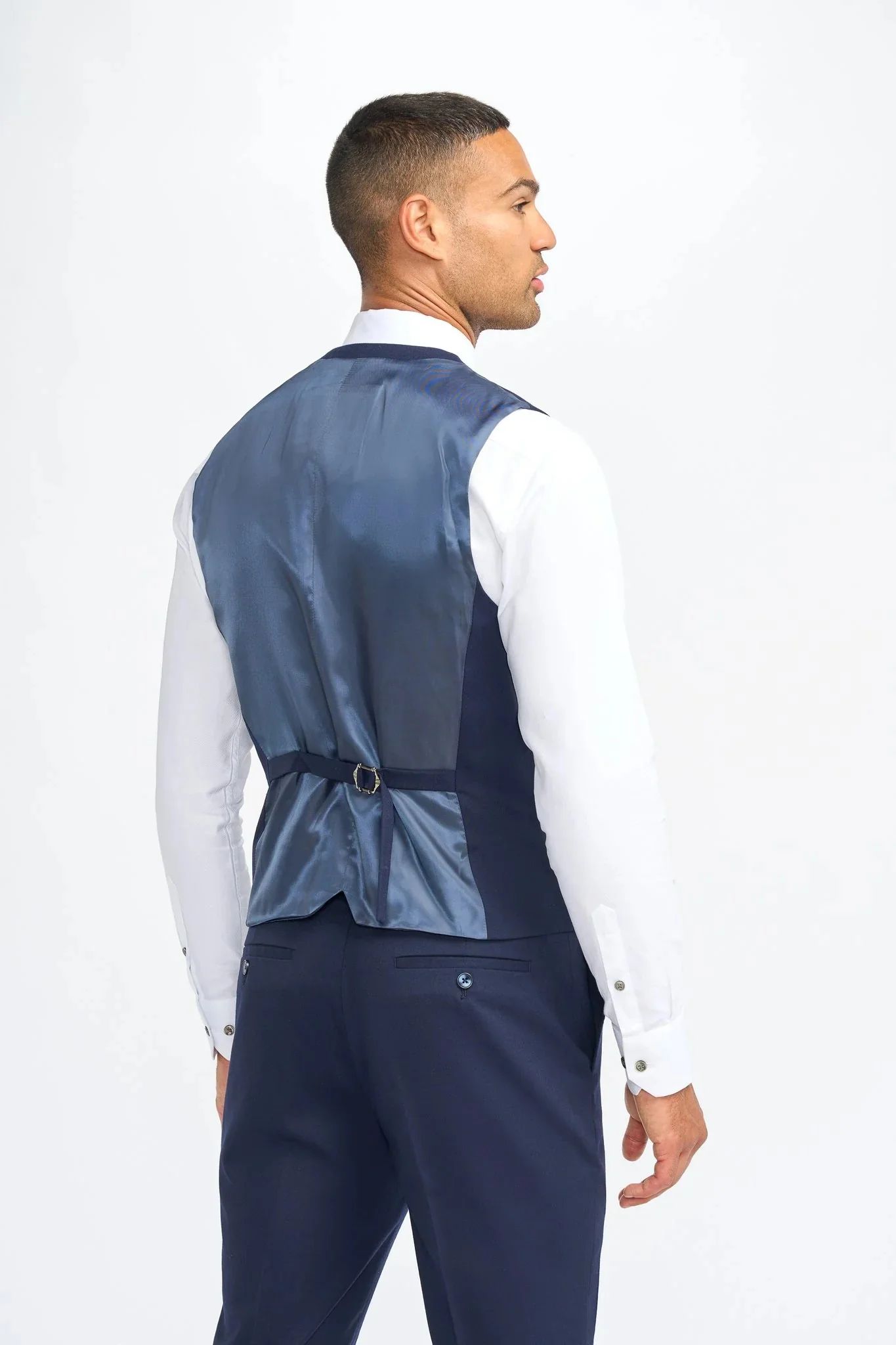 Men’s Wool Slim Fit Formal Waistcoat - James - Navy Blue - Image 3