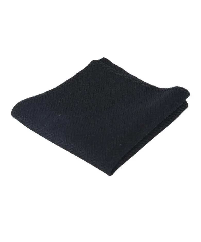 Men's & Boys Herringbone Tweed Pocket Handkerchief - Black - Image 4