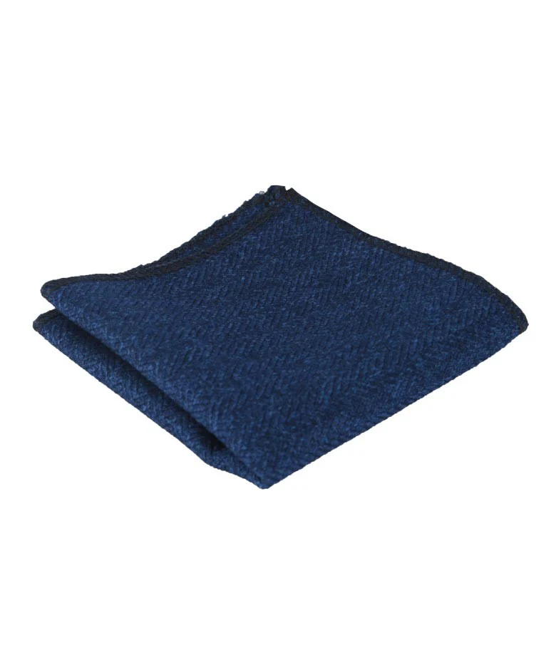 Men's & Boys Herringbone Tweed Pocket Handkerchief - Indigo Blue - Image 3