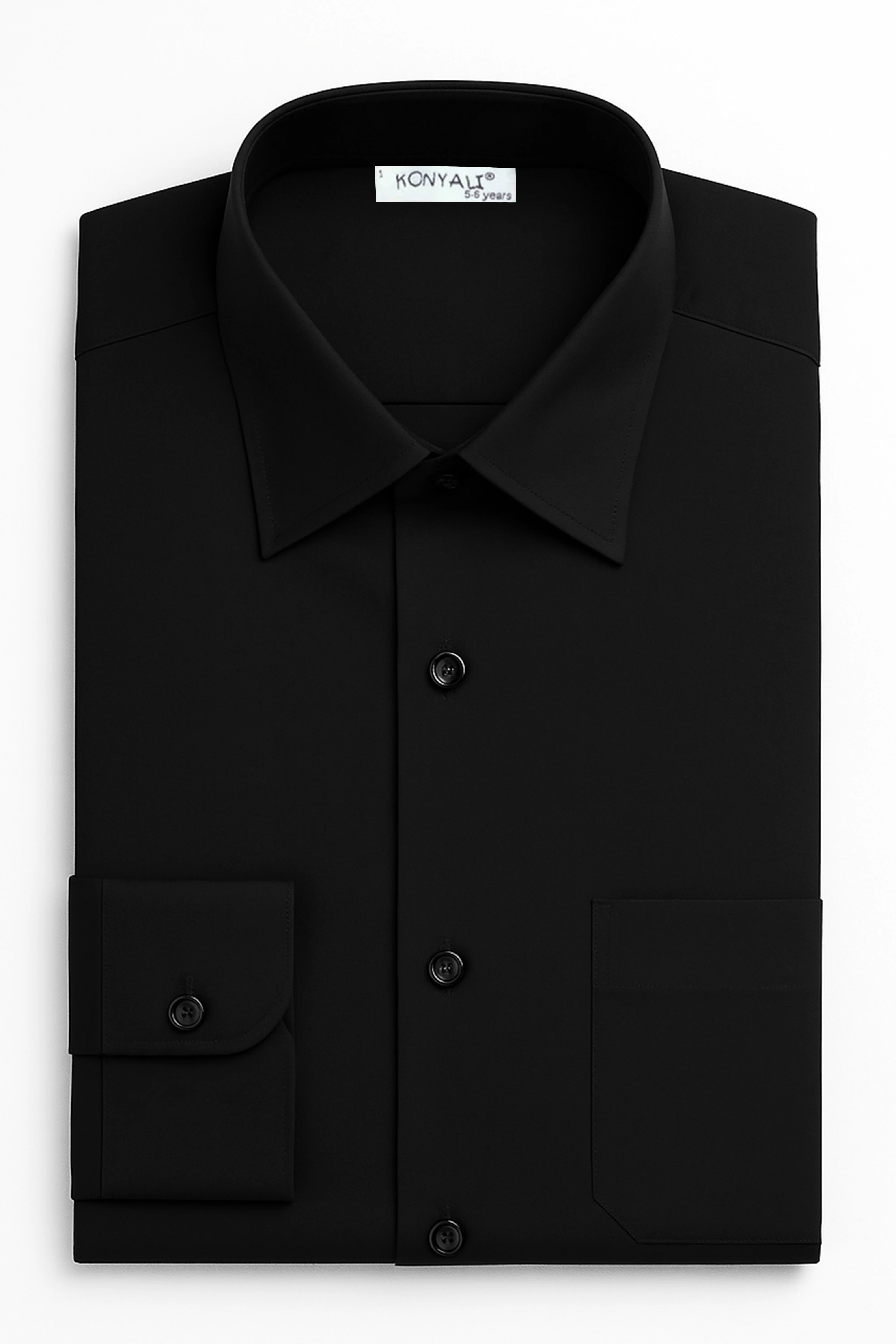 Boys Cotton Classic Collar Long Sleeve Shirt - Black - Image 3