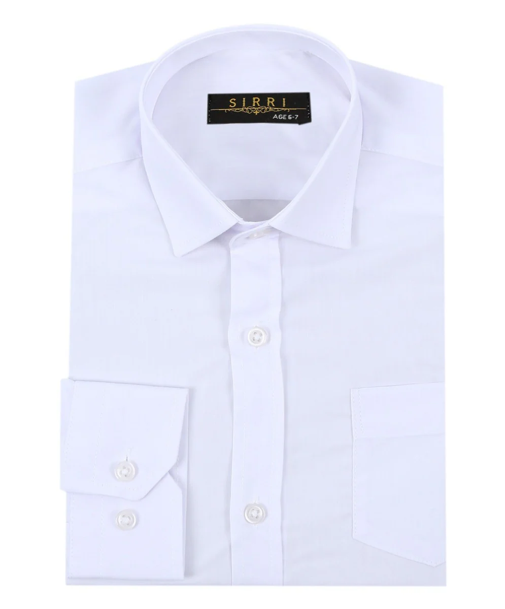 Boys Cotton Classic Collar Long Sleeve Shirt - White - Image 3