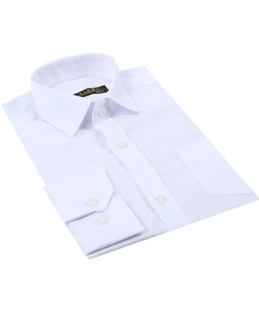 Boys Cotton Classic Collar Long Sleeve Shirt - White - Image 5