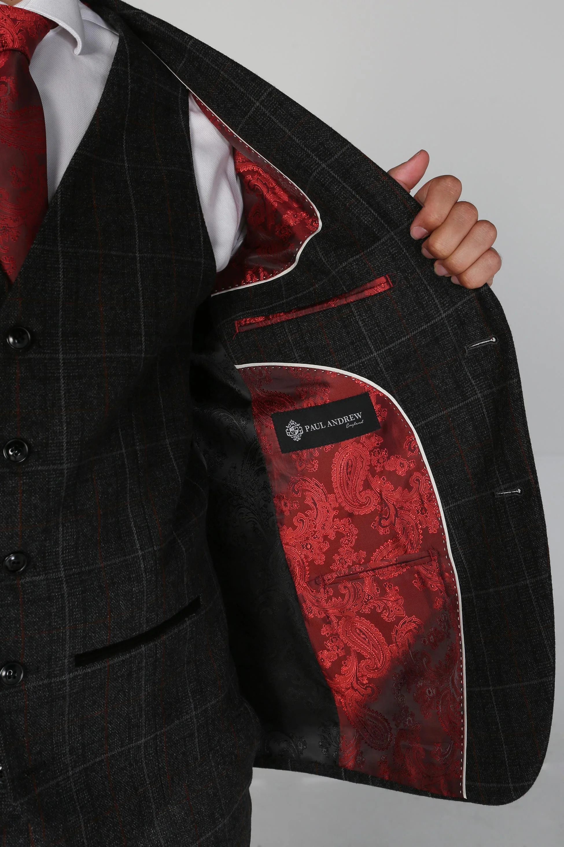 Men's Windowpane Tailored Fit Suit Jacket- HARVEY - Charcoal Grey - Image 3