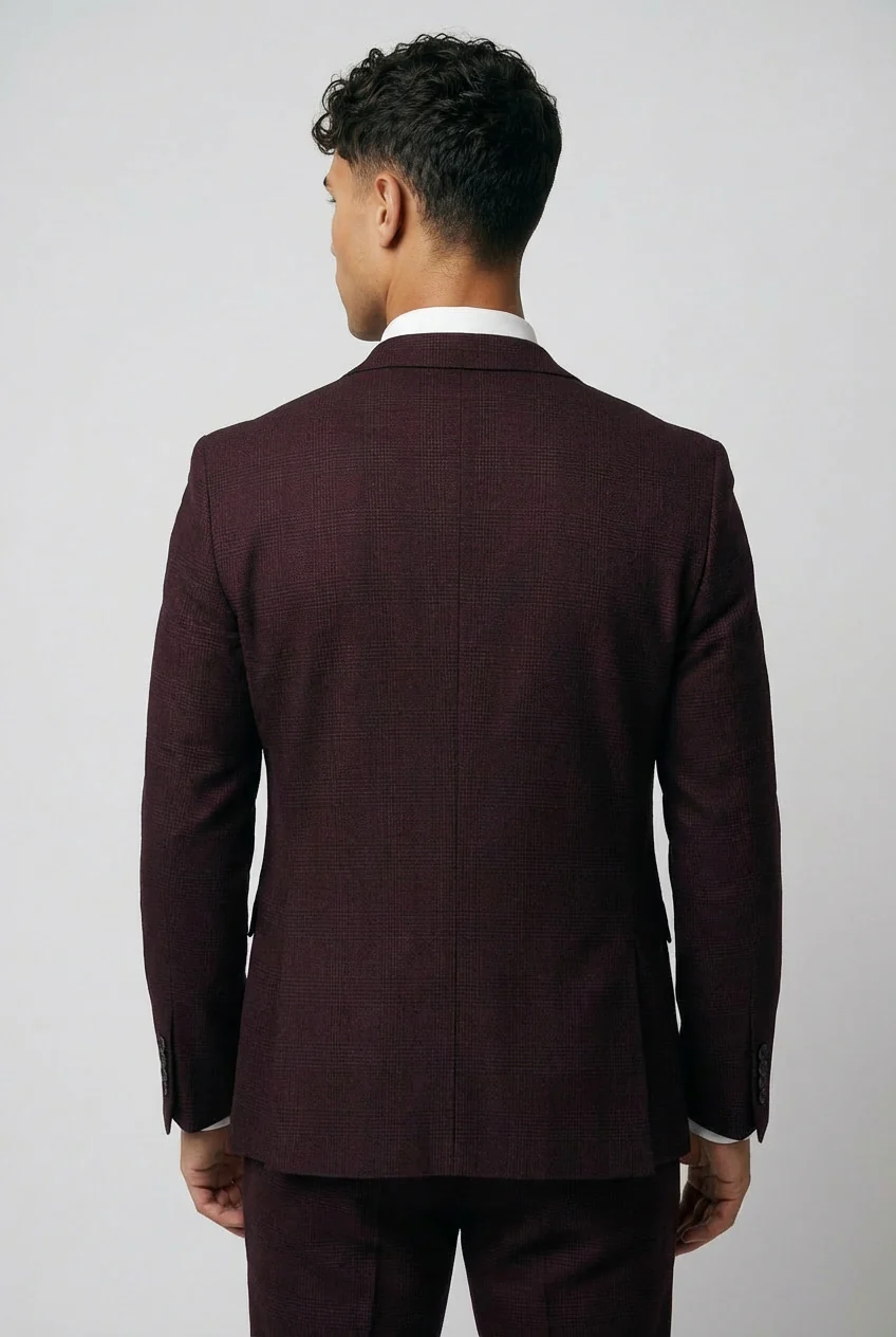 Regent 2-Piece Prom Glen Check Suit - Wine Red - Image 3