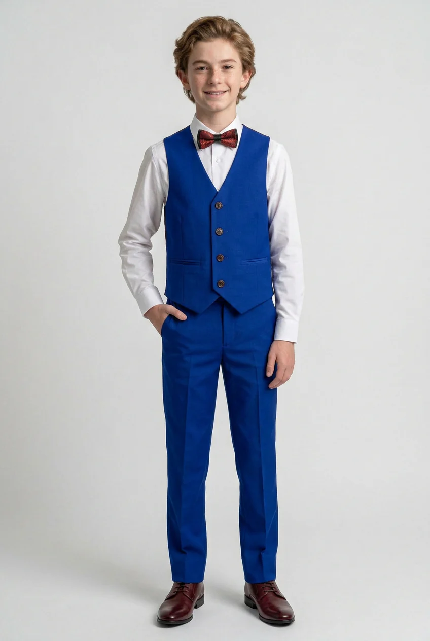 Boys Slim Fit Royal Blue Suit - Royal Blue - Image 3