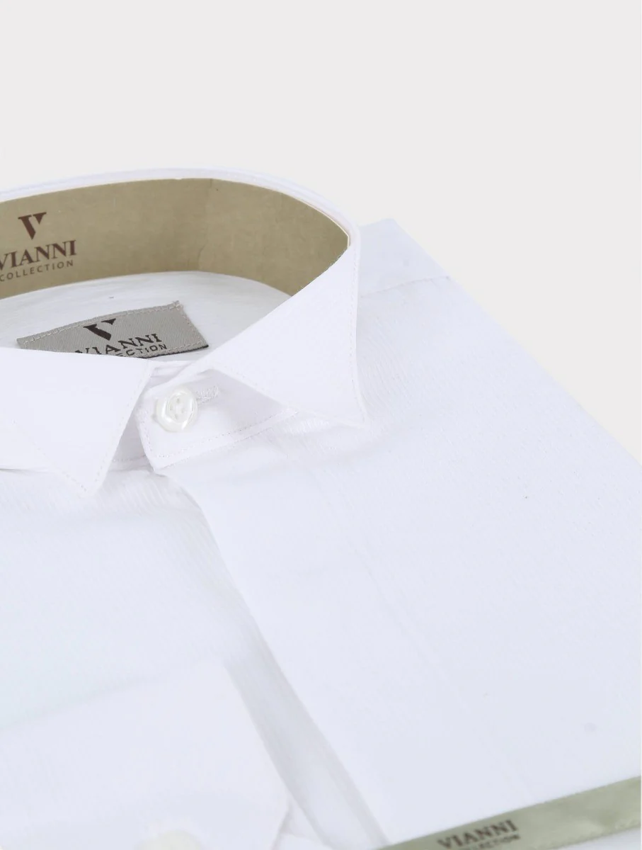 Boys Self Striped Wing Collar White Shirt - White - Image 3