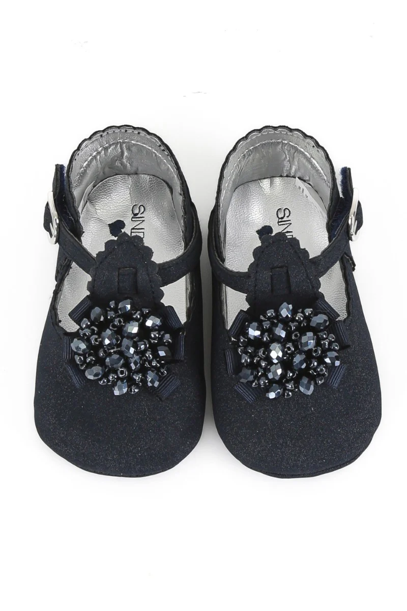 Baby Girls Pre-walker Shoes with Beaded Embellishmen - Navy Blue - Image 5